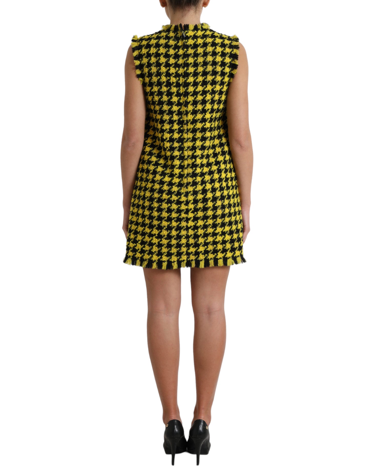 Dolce &amp; Gabbana Houndstooth Knitted Chic Yellow Mini Skirt