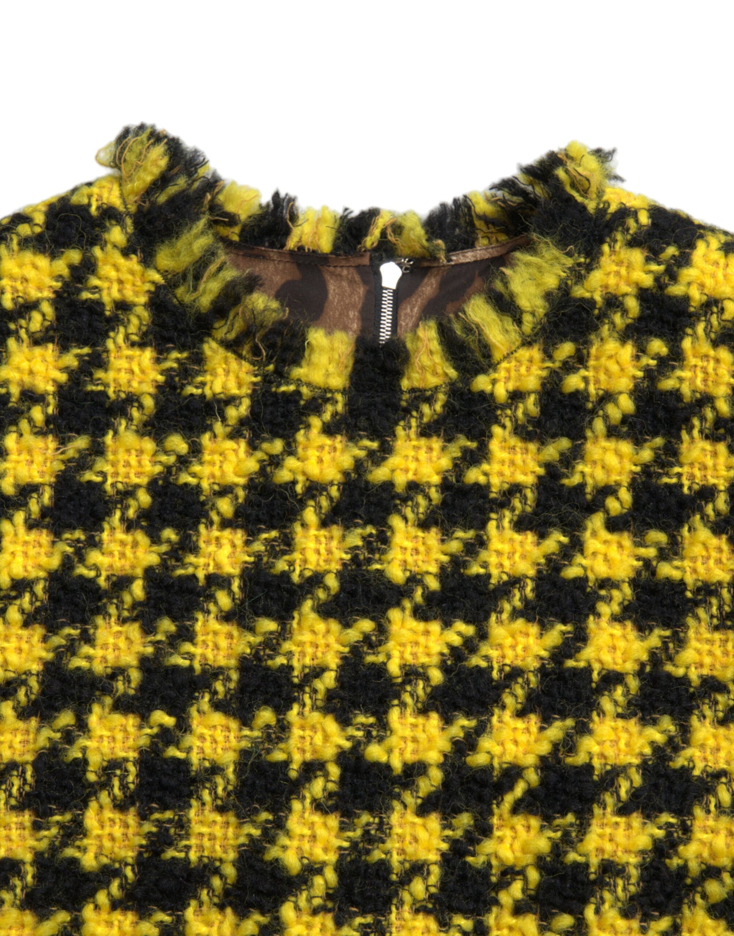 Dolce &amp; Gabbana Houndstooth Knitted Chic Yellow Mini Skirt