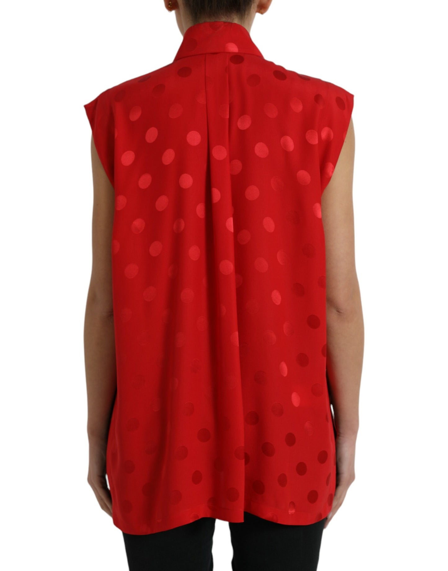 Dolce & Gabbana Elegant Polka Dot Sleeveless Silk Blouse