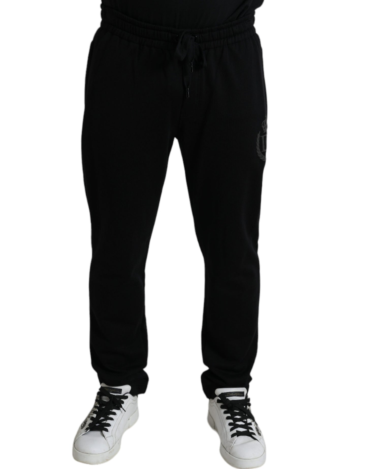 Dolce &amp; Gabbana Elegant Black Cotton Joggers with Logo Embroidery