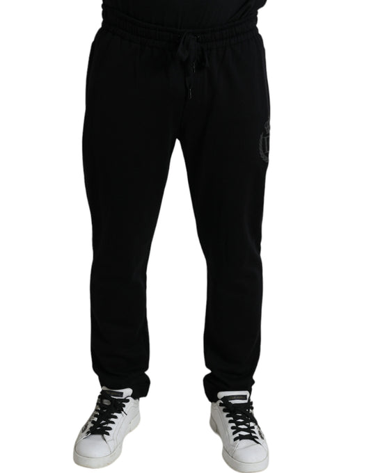 Dolce & Gabbana Elegant Black Cotton Joggers with Logo Embroidery