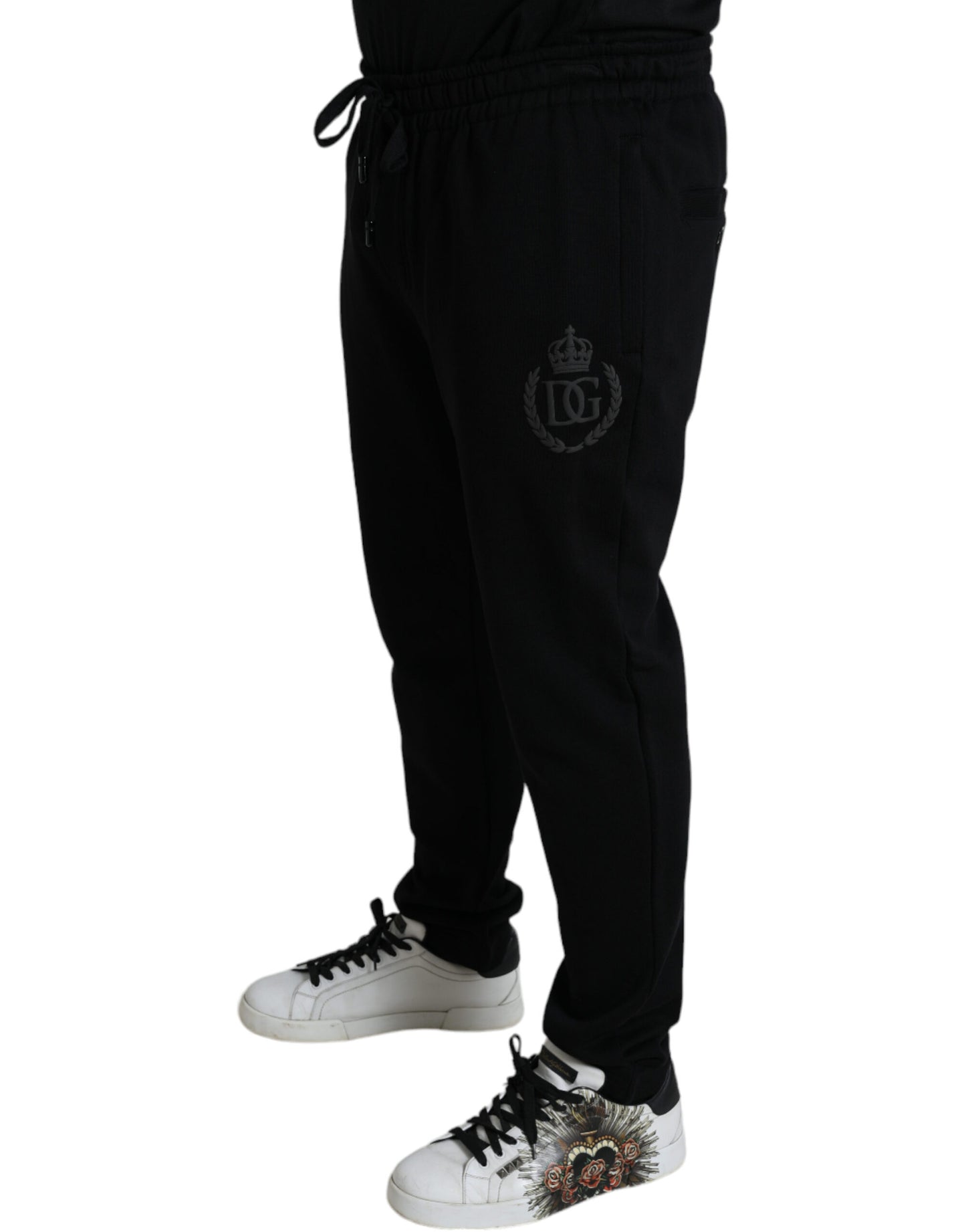 Dolce &amp; Gabbana Elegant Black Cotton Joggers with Logo Embroidery