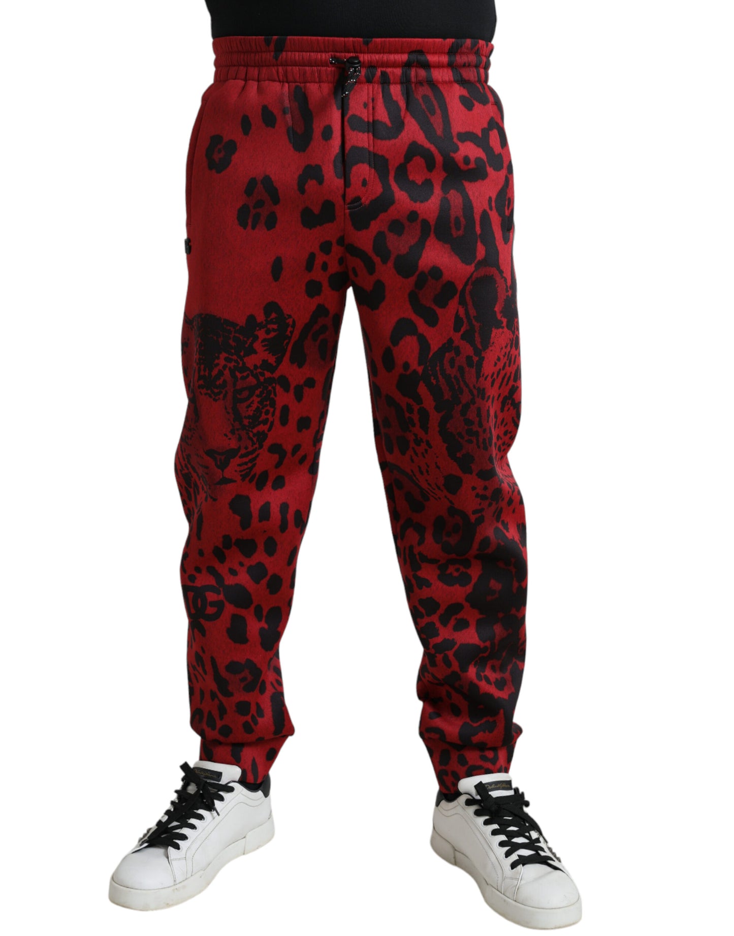 Dolce &amp; Gabbana Elegant Leopard Print Joggers in Red and Black