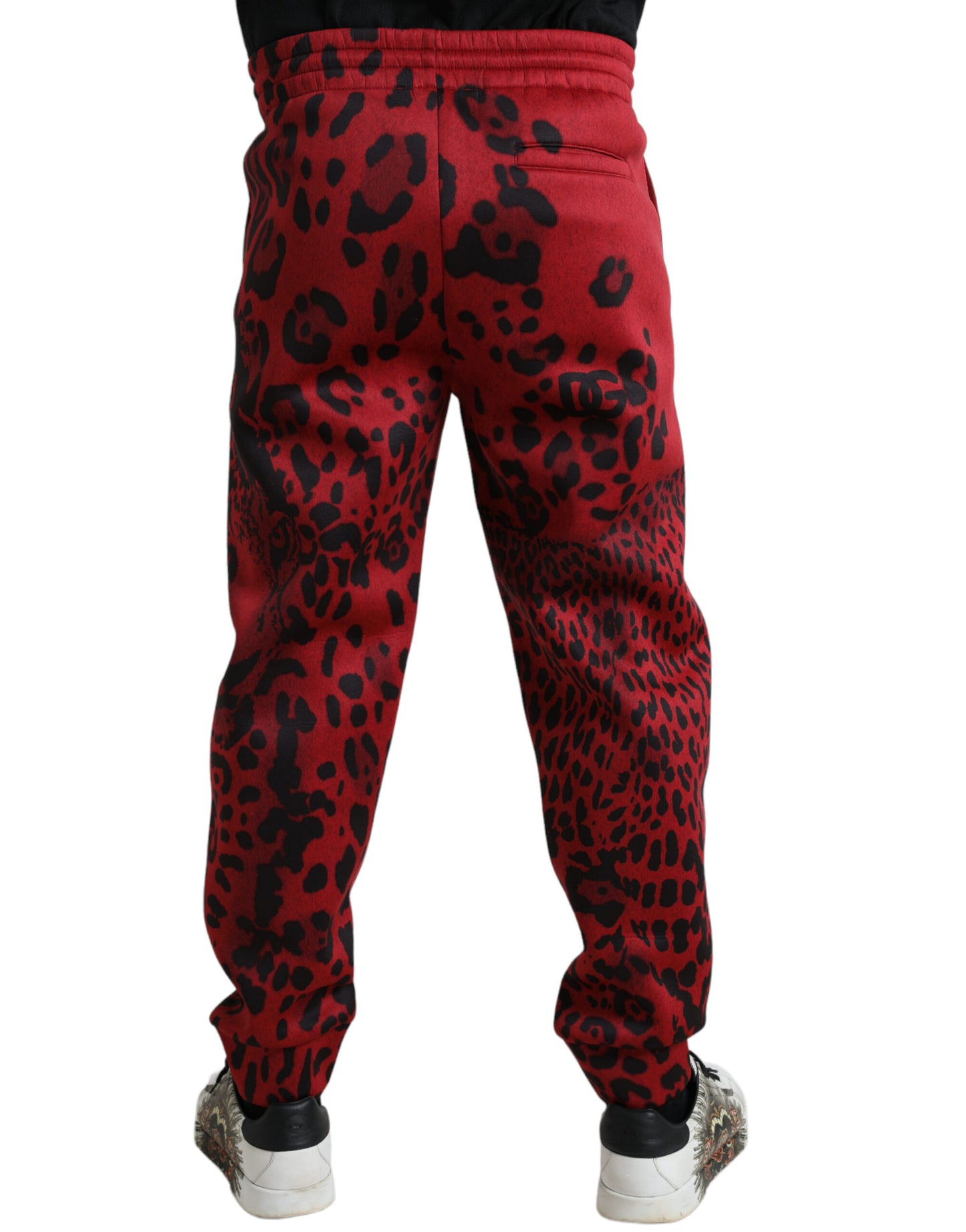 Dolce &amp; Gabbana Elegant Leopard Print Joggers in Red and Black