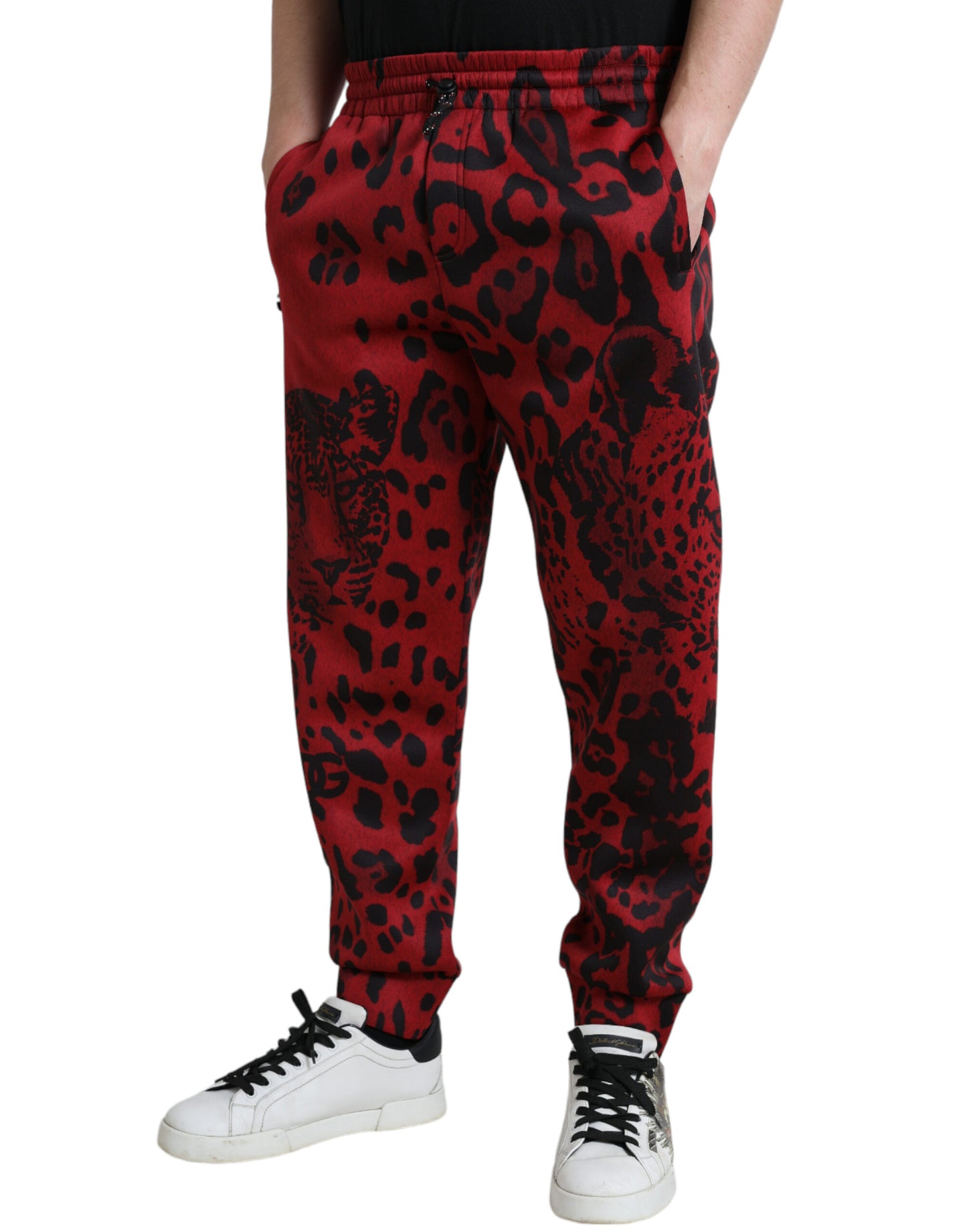 Dolce &amp; Gabbana Elegant Leopard Print Joggers in Red and Black