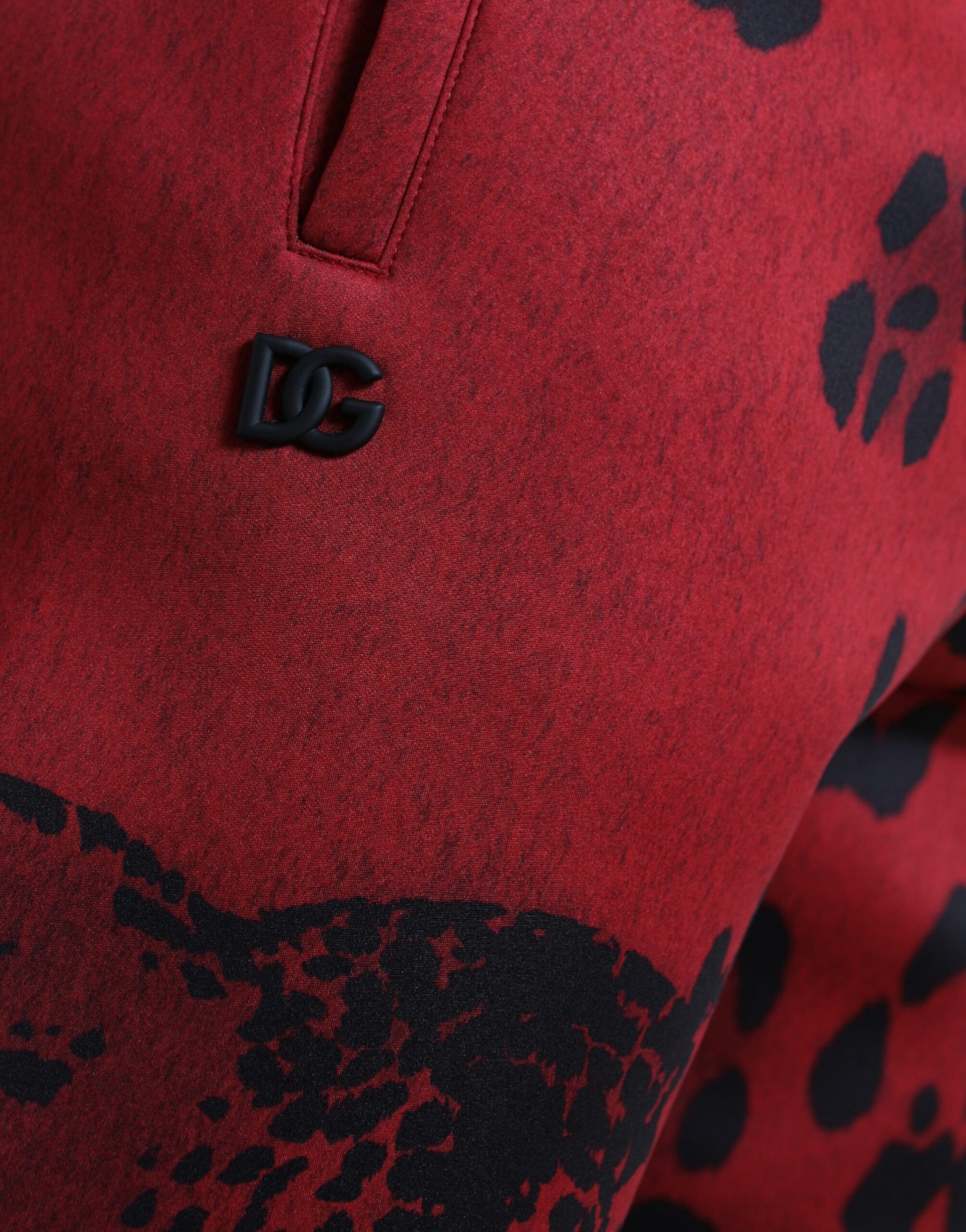 Dolce &amp; Gabbana Elegant Leopard Print Joggers in Red and Black