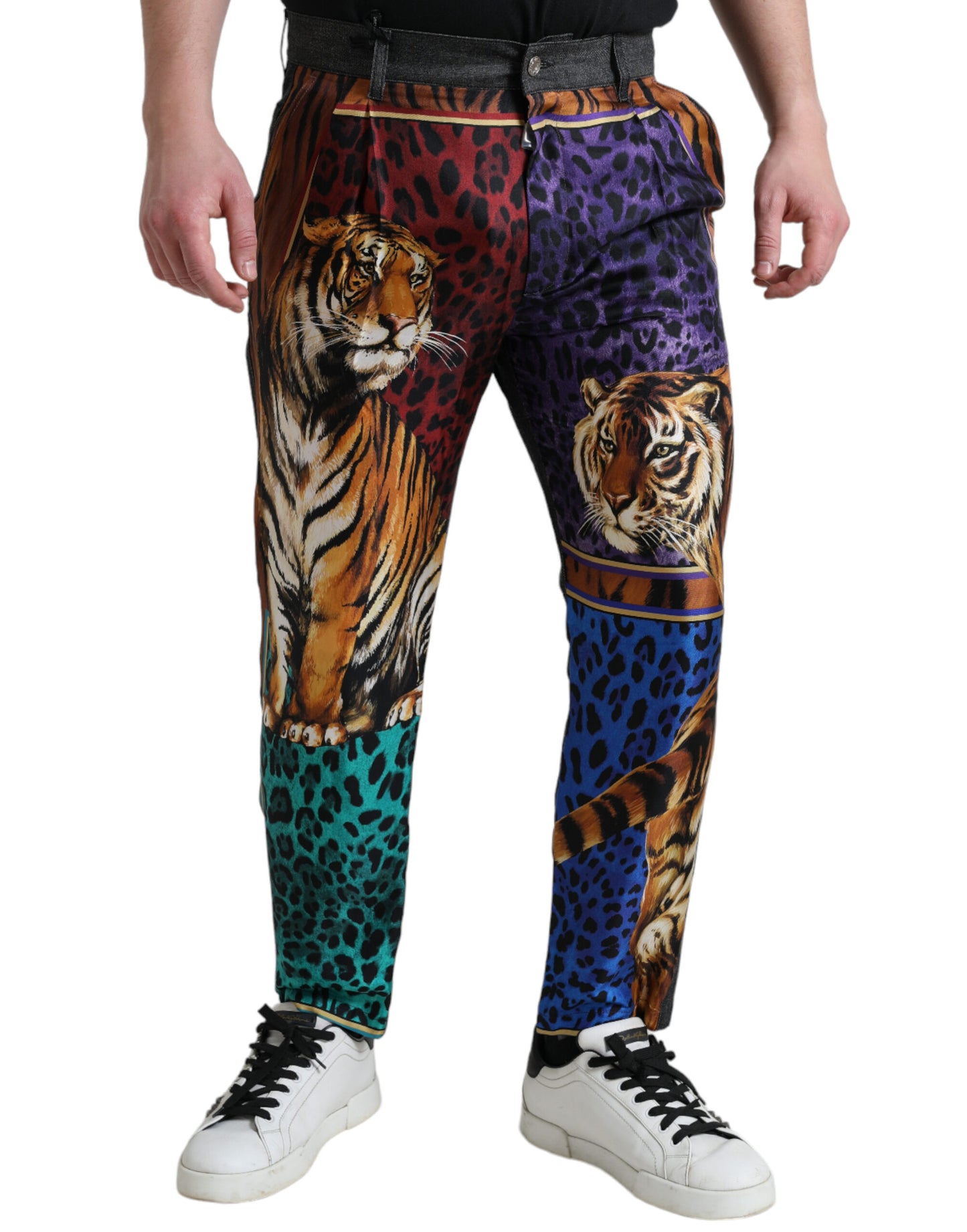 Dolce &amp; Gabbana Multicolor Tiger Print Loose Denim Jeans