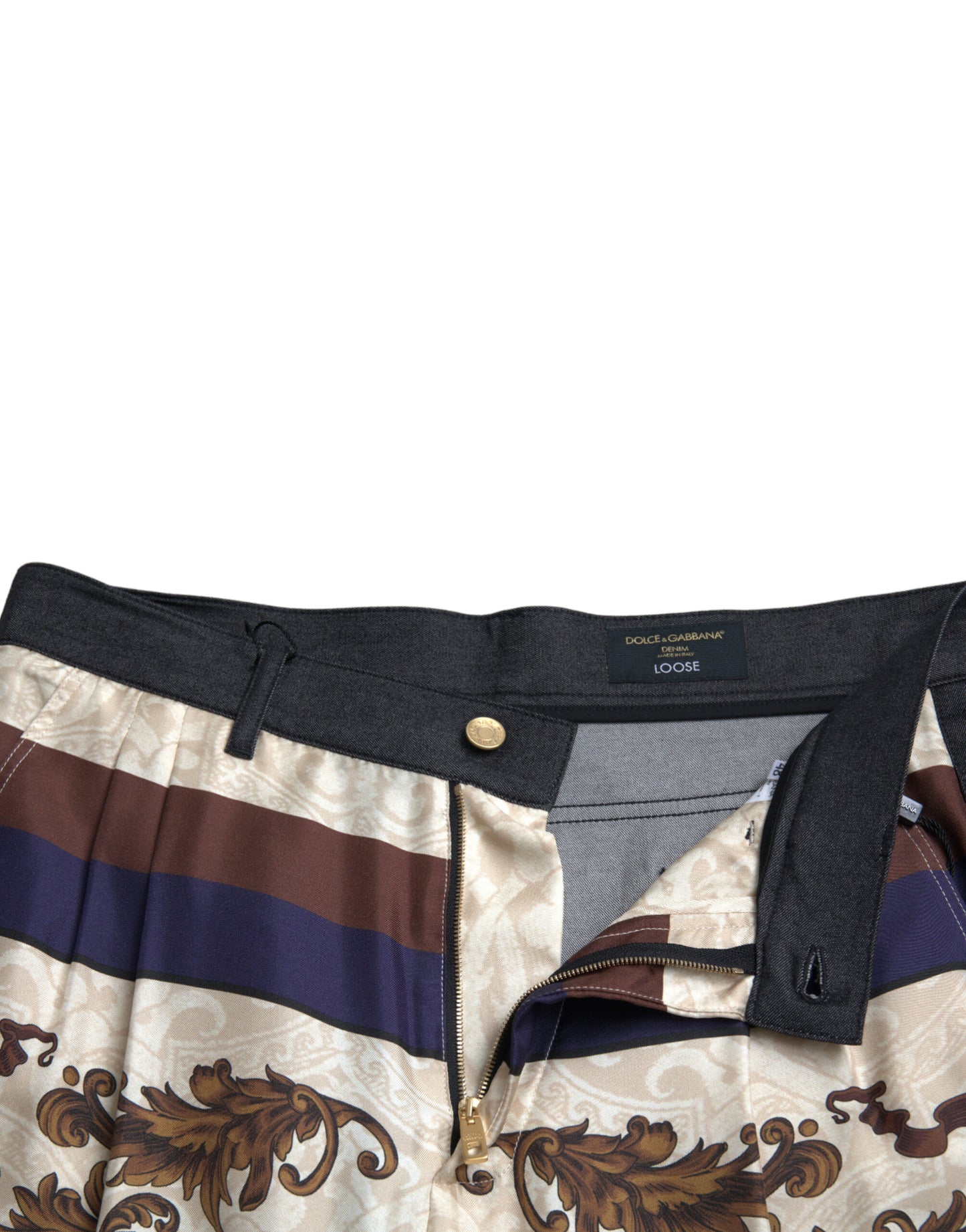 Dolce &amp; Gabbana Elegant Silk Skinny Pants with Heraldic Print