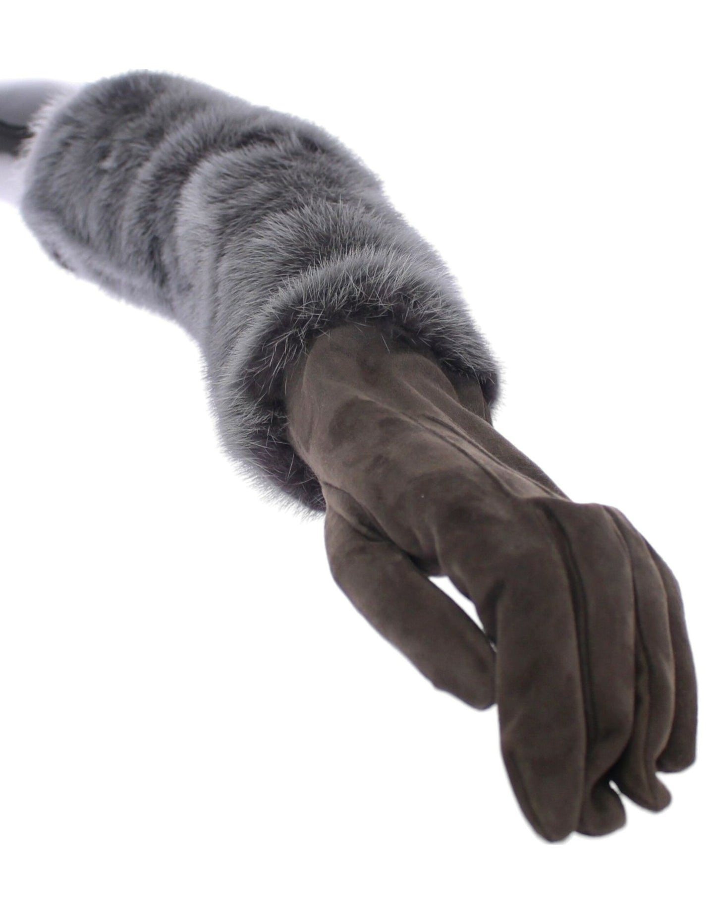 Dolce & Gabbana Elegant Gray Mink Fur Leather Elbow Gloves