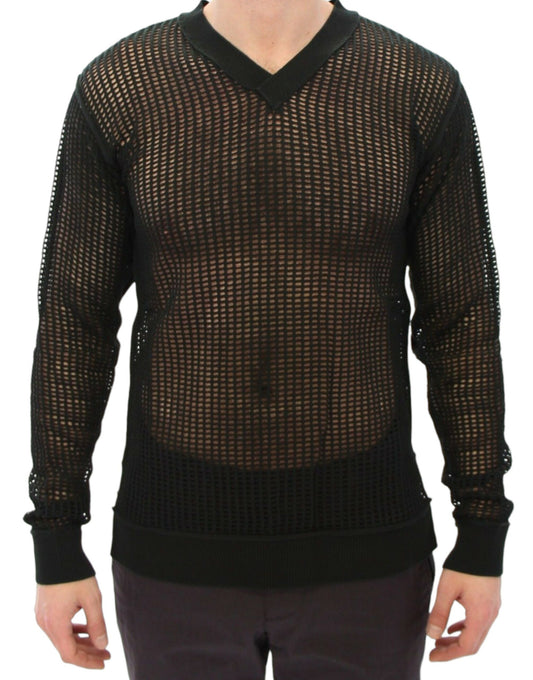 Dolce &amp; Gabbana Elegant V-Neck Dark Green Knitted Sweater