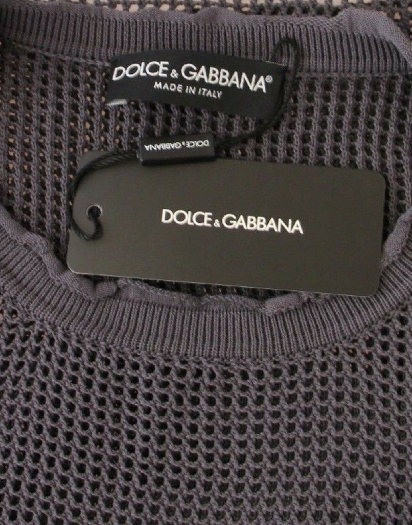 Dolce &amp; Gabbana Elegant Crew-Neck Netted Sweater in Light Purple