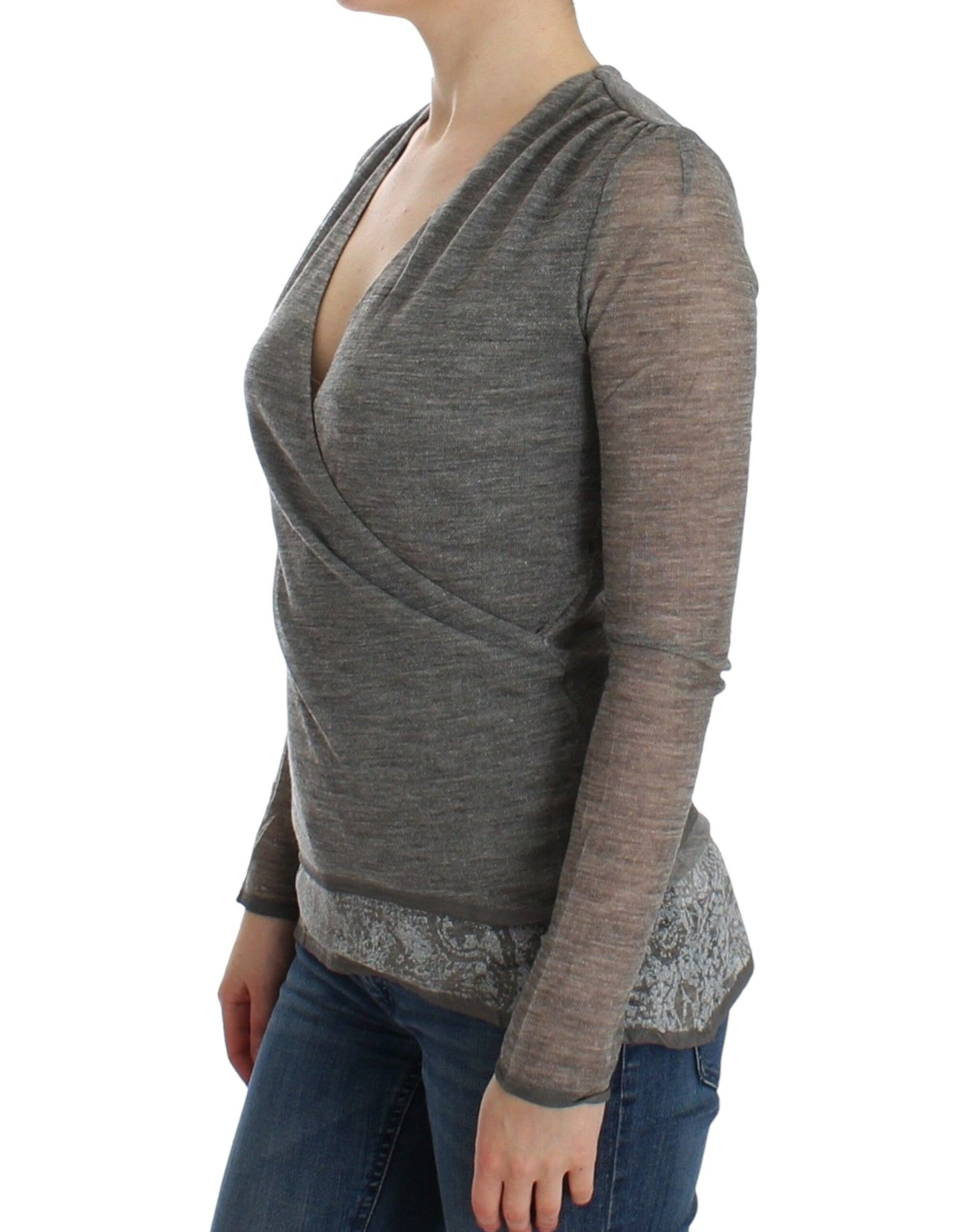 Ermanno Scervino Elegant Gray Wool Blend Deep V-neck Sweater