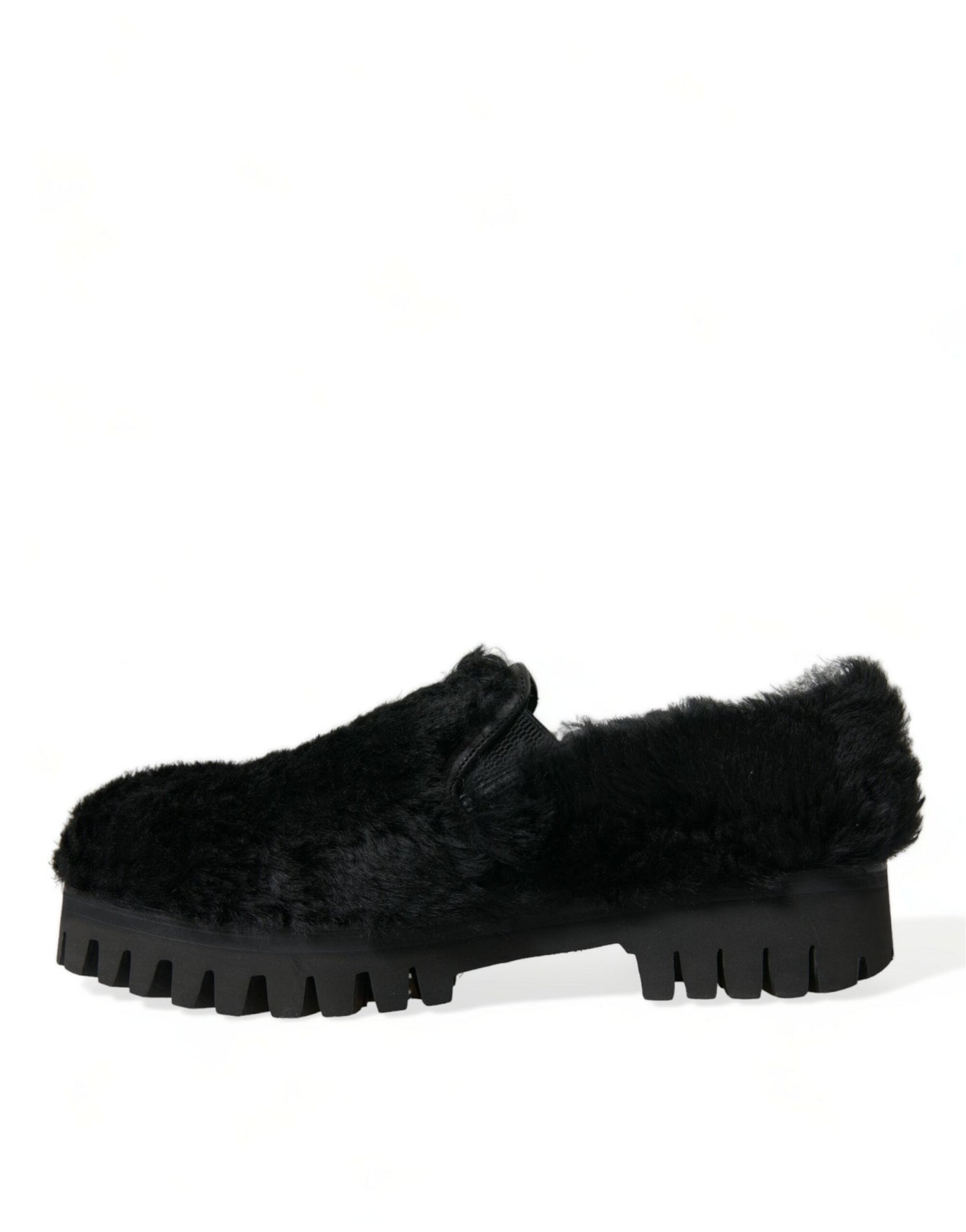 Dolce & Gabbana Elegant Black Fur Slip On Loafers for Men