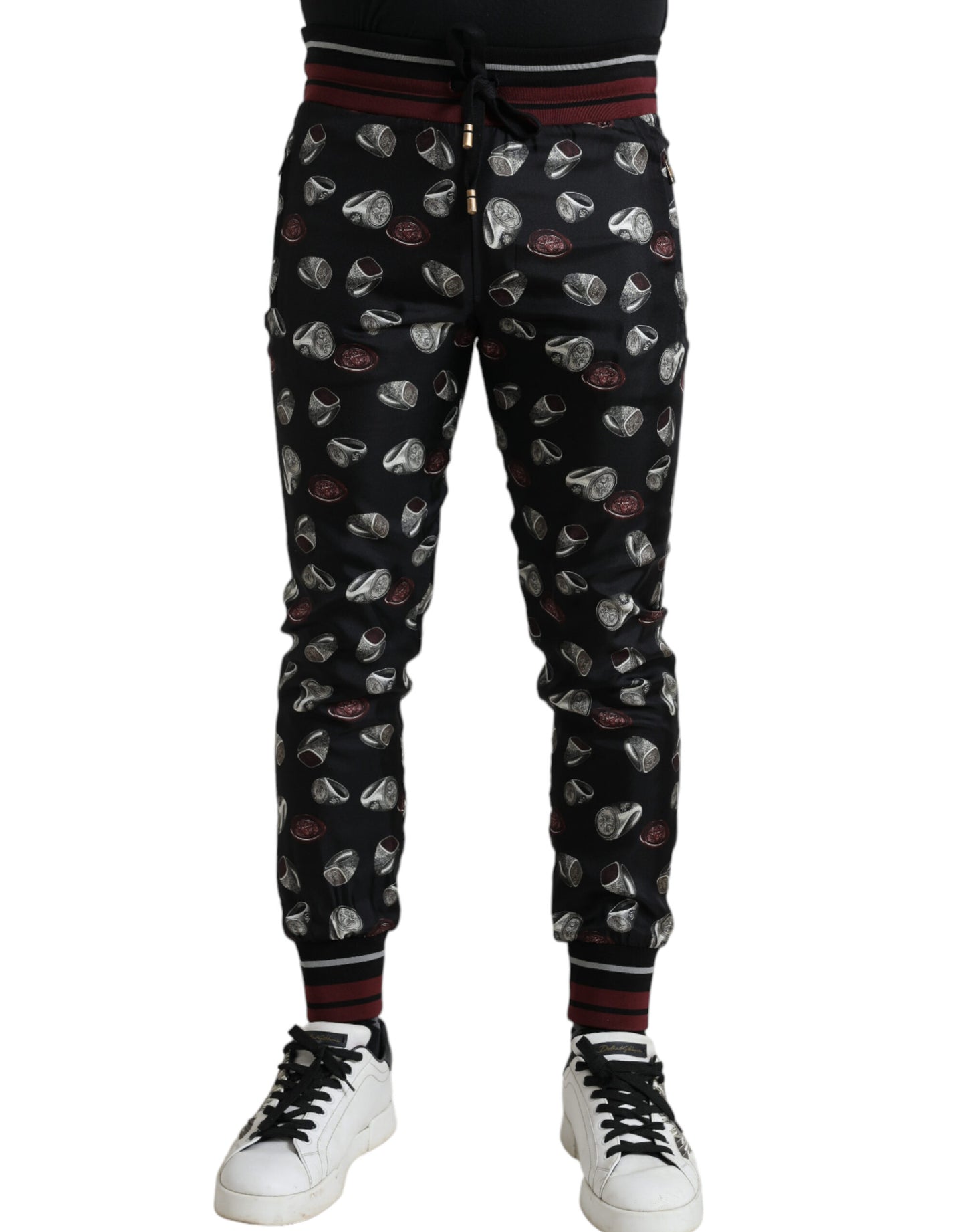 Dolce &amp; Gabbana Elegant Silk Jogging Trousers with Ring Print