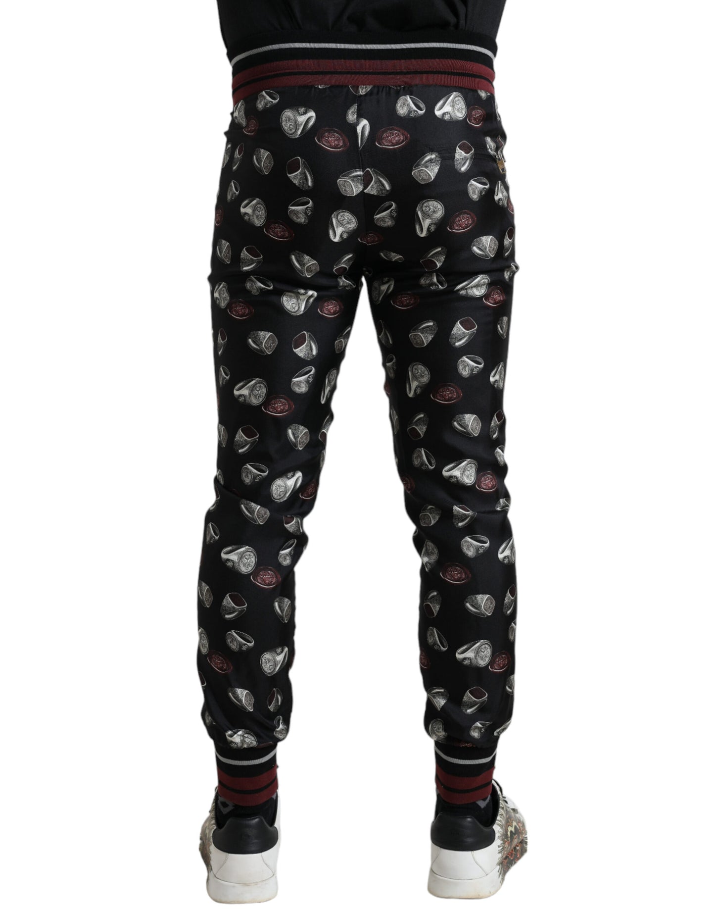 Dolce &amp; Gabbana Elegant Silk Jogging Trousers with Ring Print