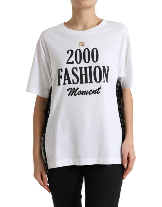 Dolce & Gabbana Elegant White Lace-Up Cotton Tee