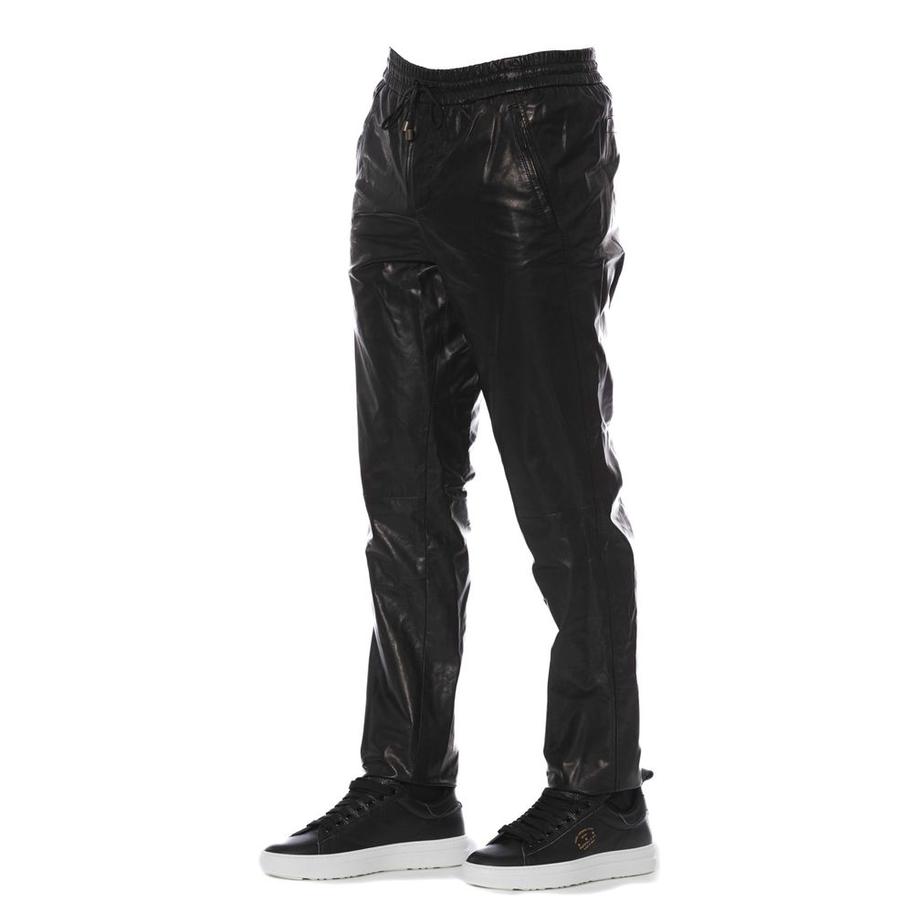 Trussardi Black Leather Men Pant