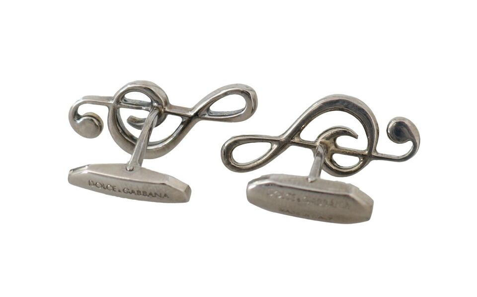 Dolce &amp; Gabbana Elegant Silver Tremble Clef Cufflinks