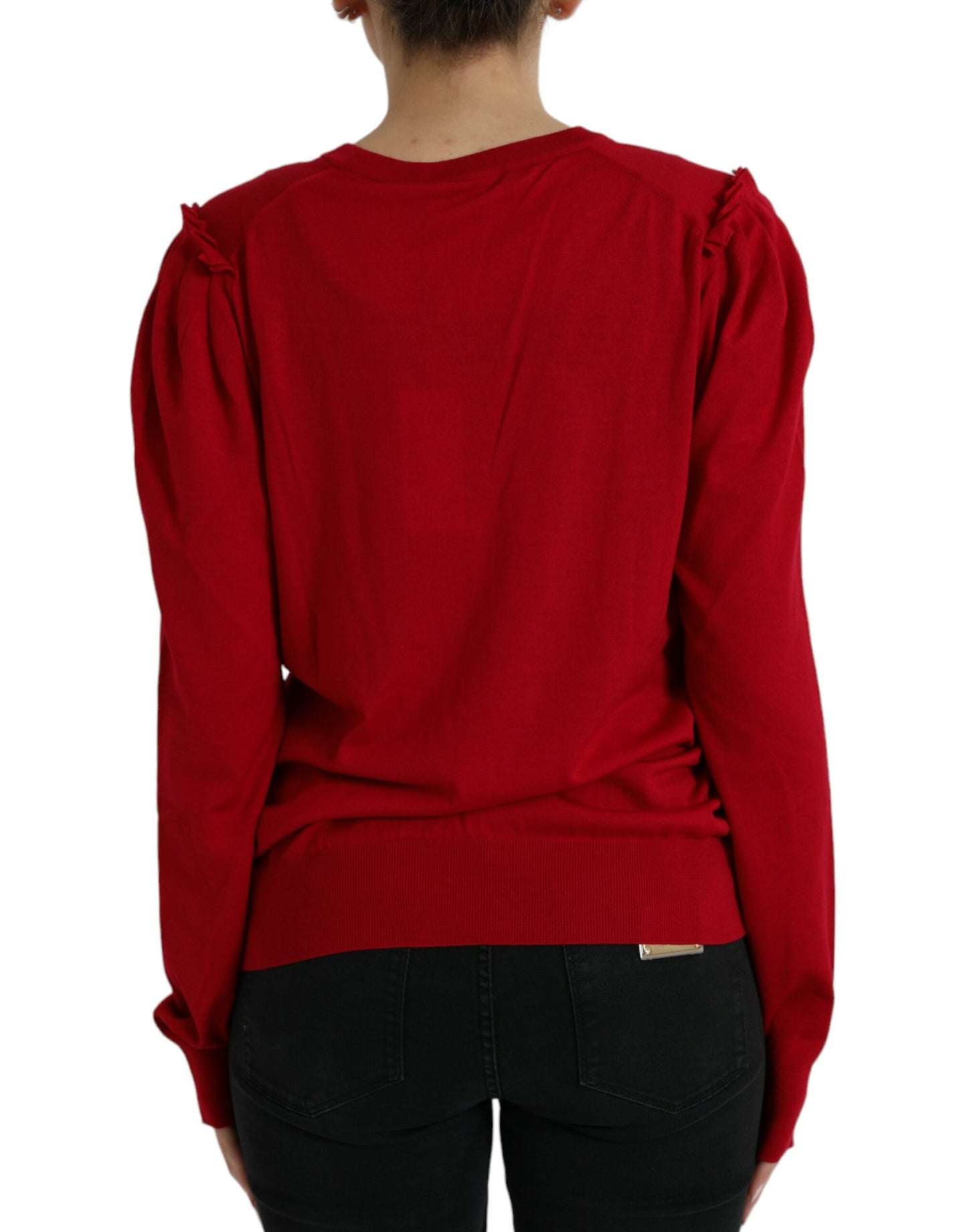 Dolce &amp; Gabbana Elegant Red V-Neck Wool Cardigan