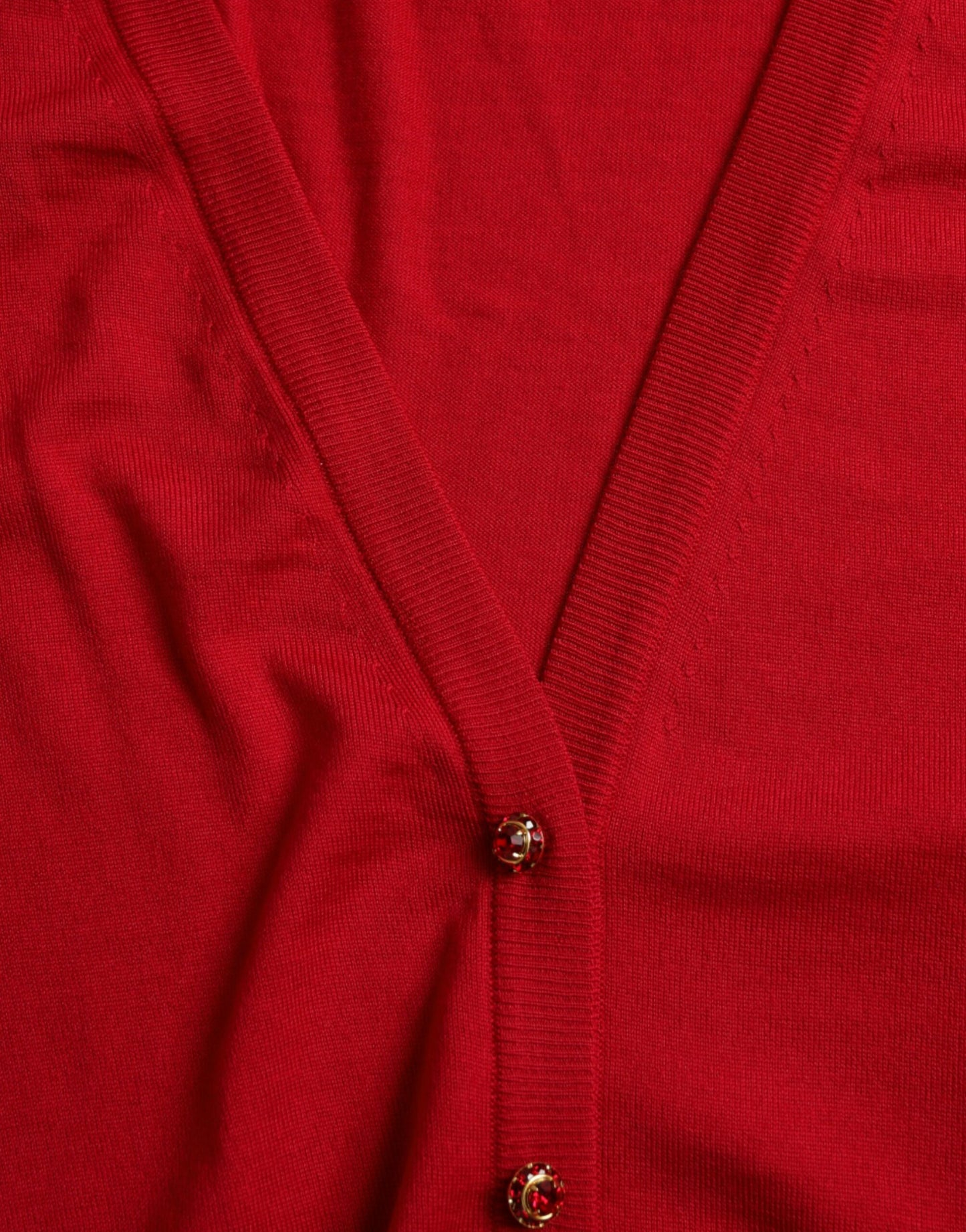 Dolce &amp; Gabbana Elegant Red V-Neck Wool Cardigan