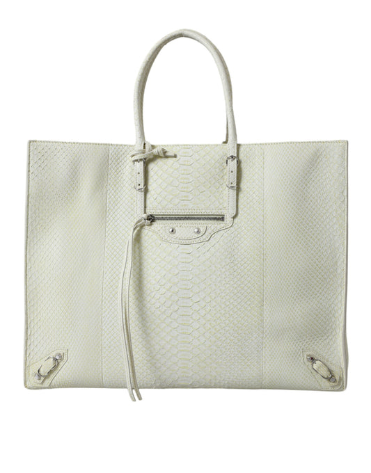 Balenciaga Chic Python Leather Tote in White &amp; Yellow