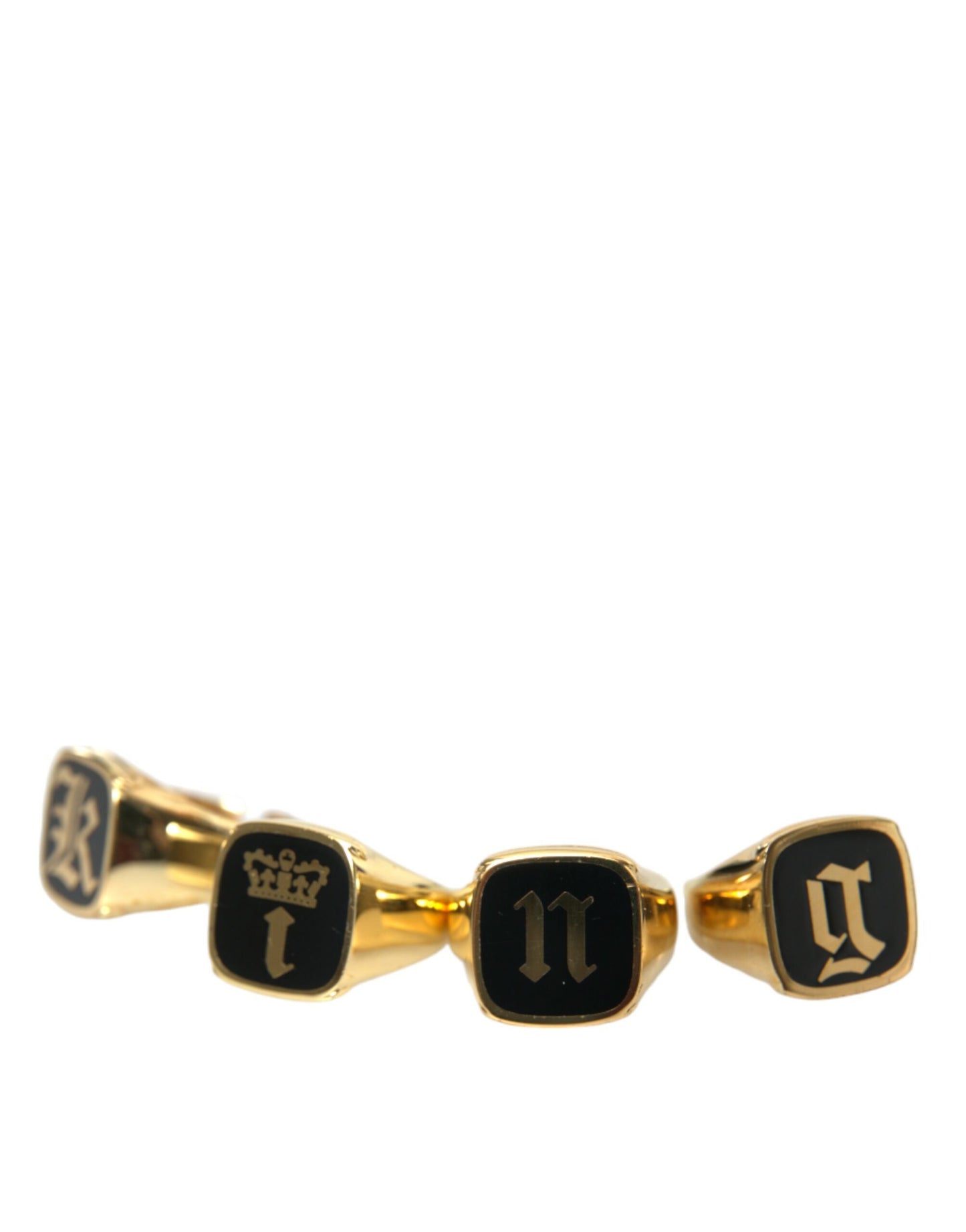 Dolce &amp; Gabbana Gold Brass KING Enamel Set of 4 Ring