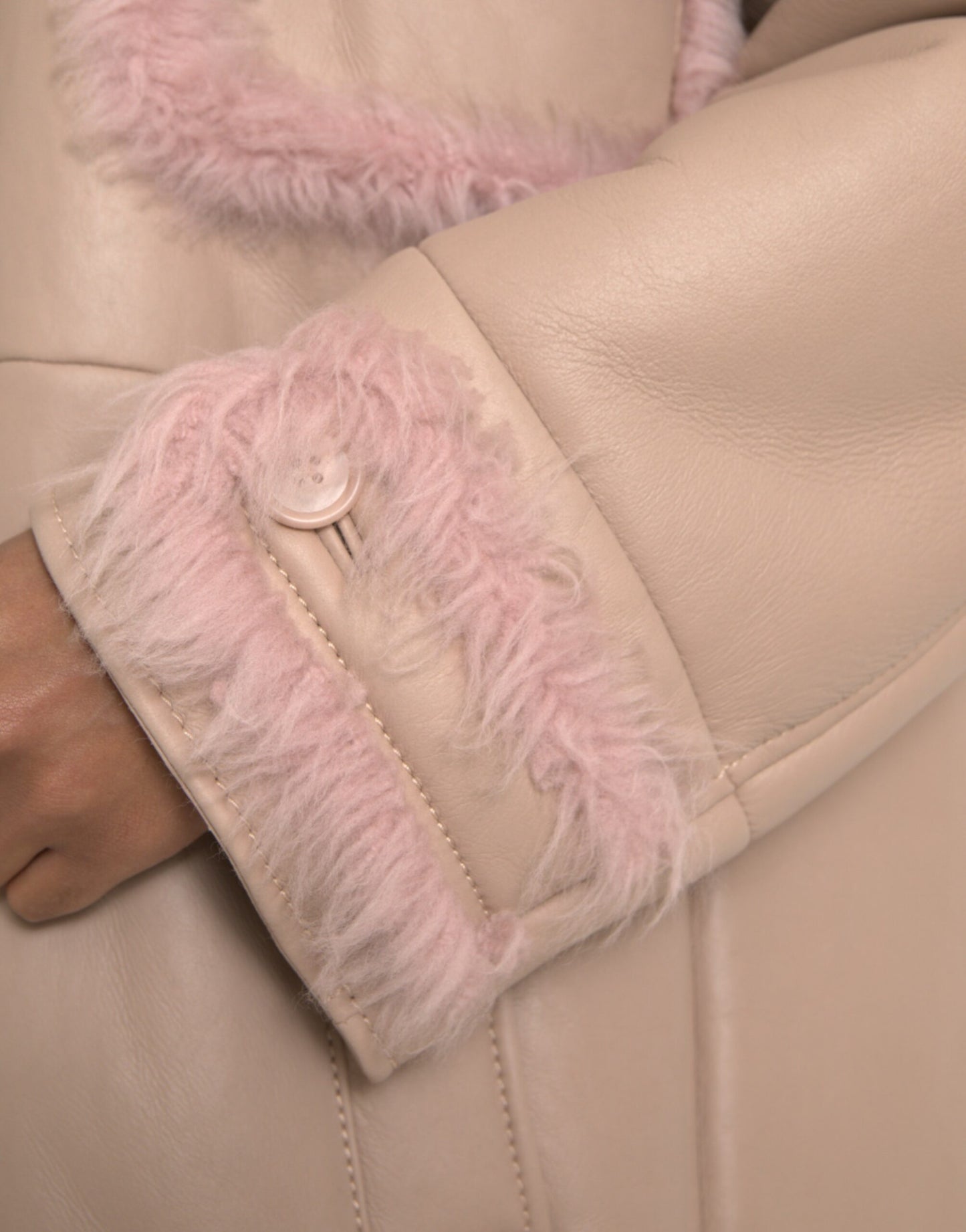 Dolce &amp; Gabbana Beige Pink Lamb Leather Shearling Coat Jacket