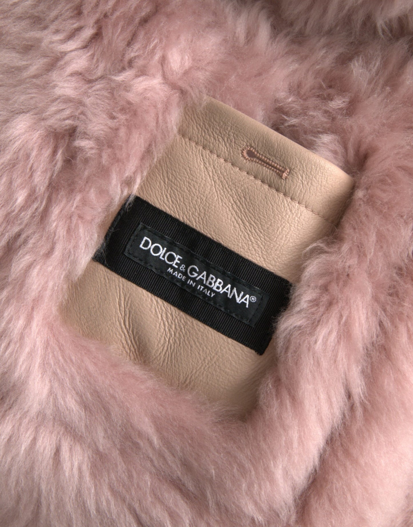 Dolce &amp; Gabbana Beige Pink Lamb Leather Shearling Coat Jacket