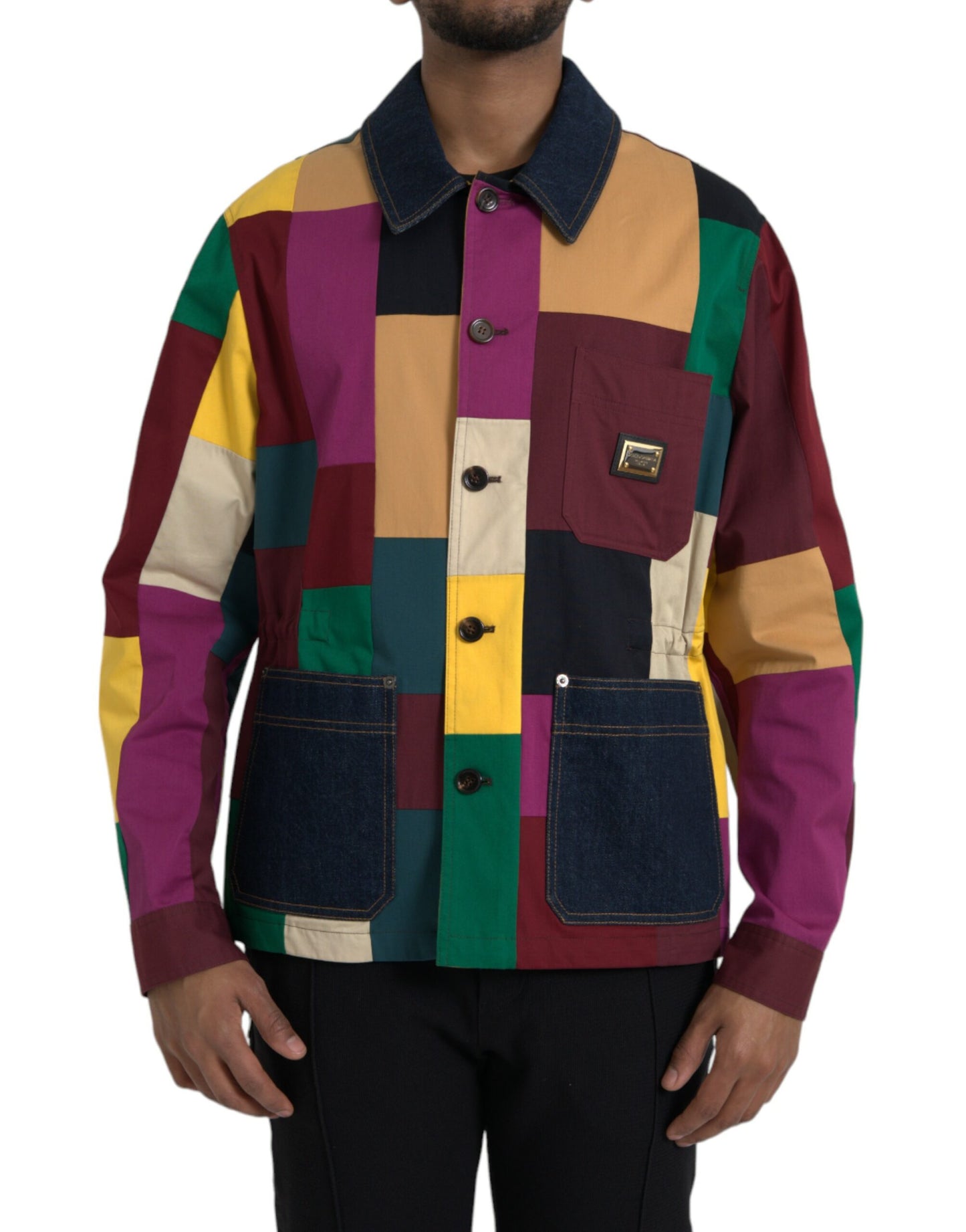 Dolce &amp; Gabbana Multicolor Patchwork Cotton Collared Jacket