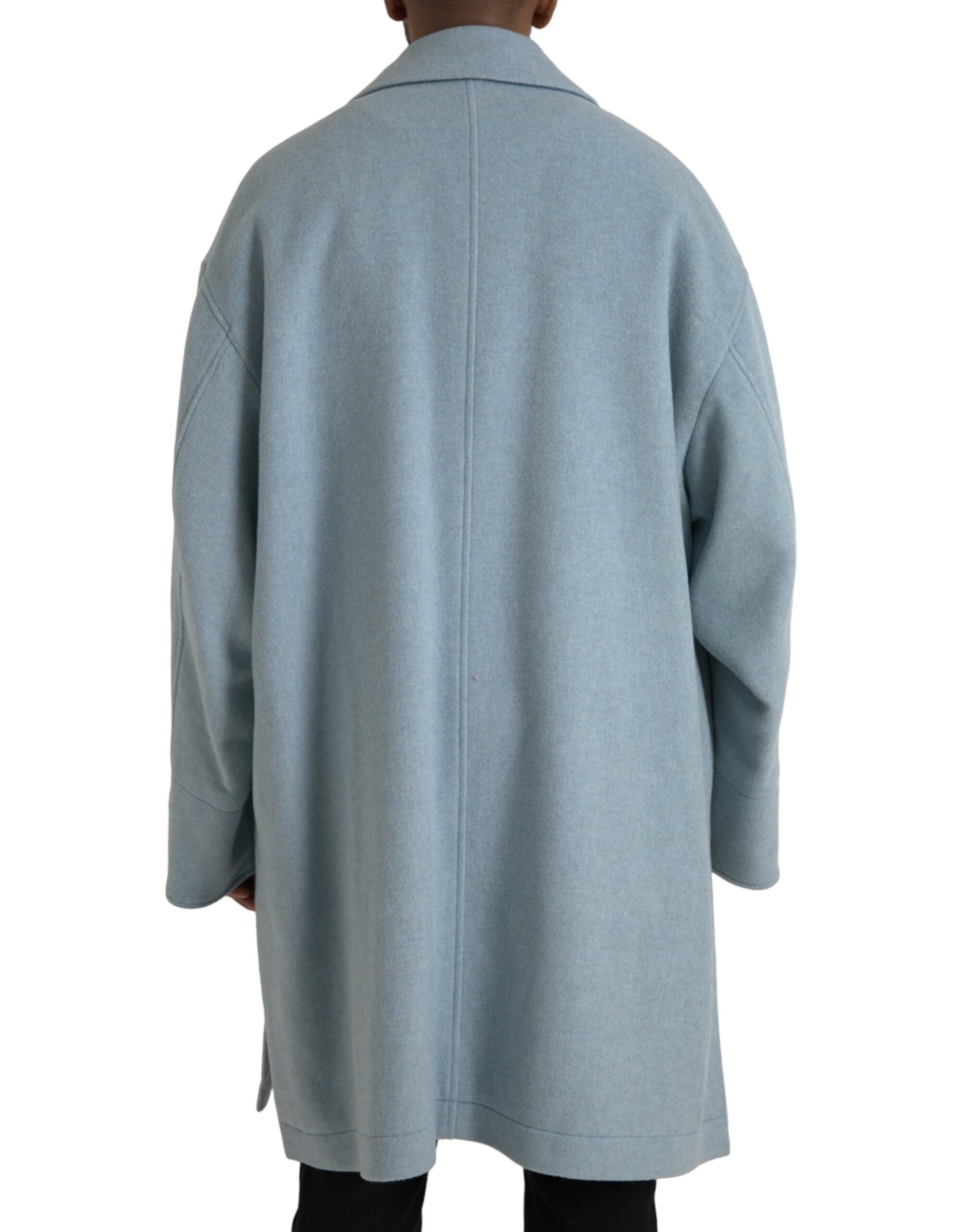 Dolce &amp; Gabbana Light Blue Wool Button Trench Coat Jacket