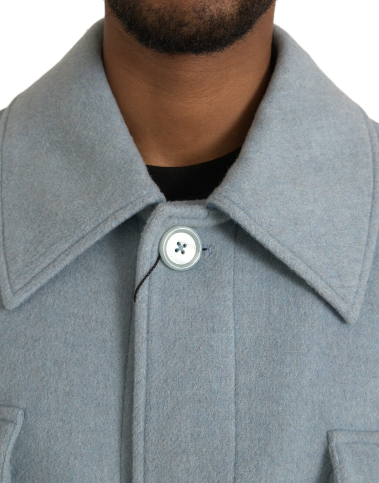 Dolce &amp; Gabbana Light Blue Wool Button Trench Coat Jacket