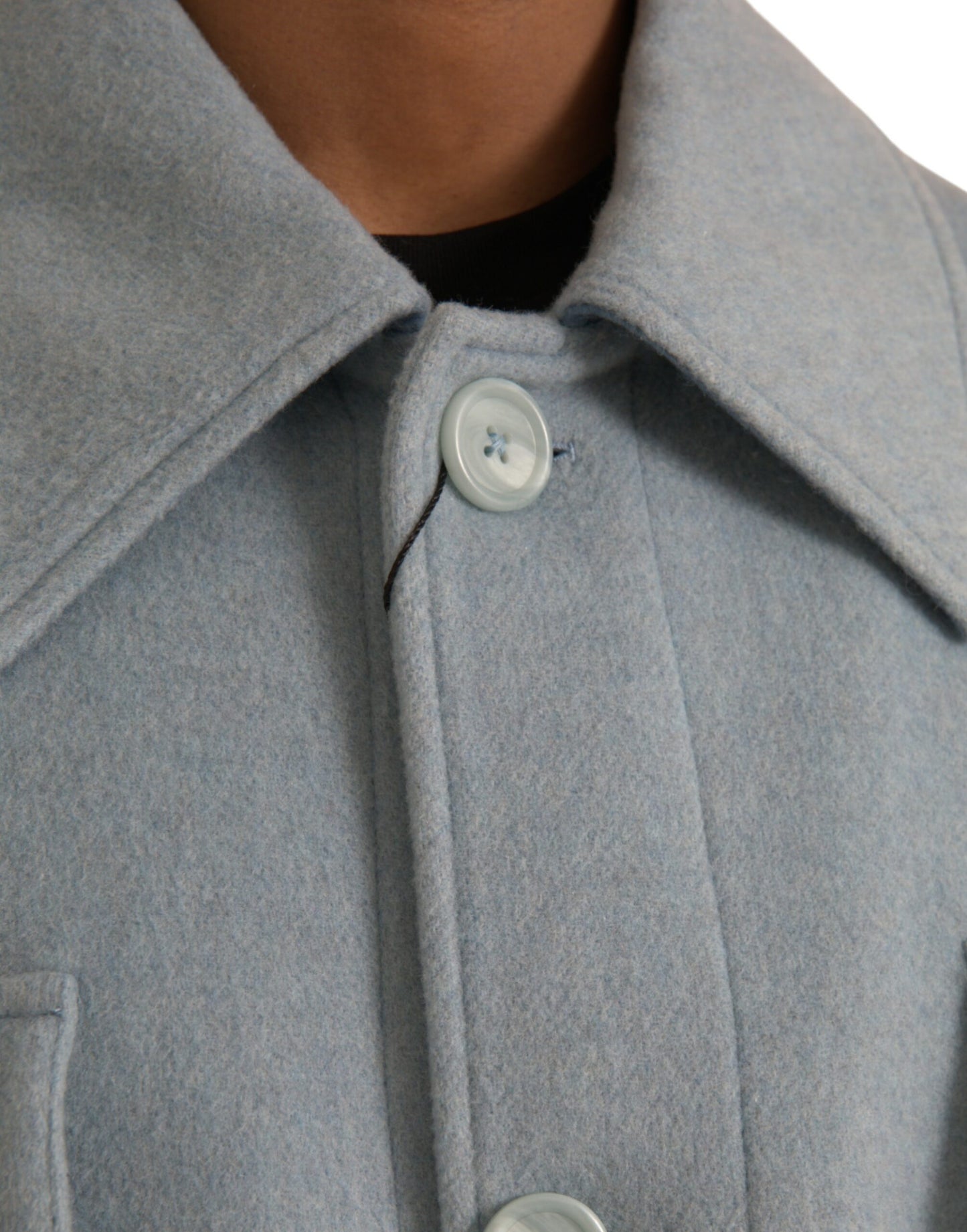 Dolce &amp; Gabbana Light Blue Wool Button Trench Coat Jacket