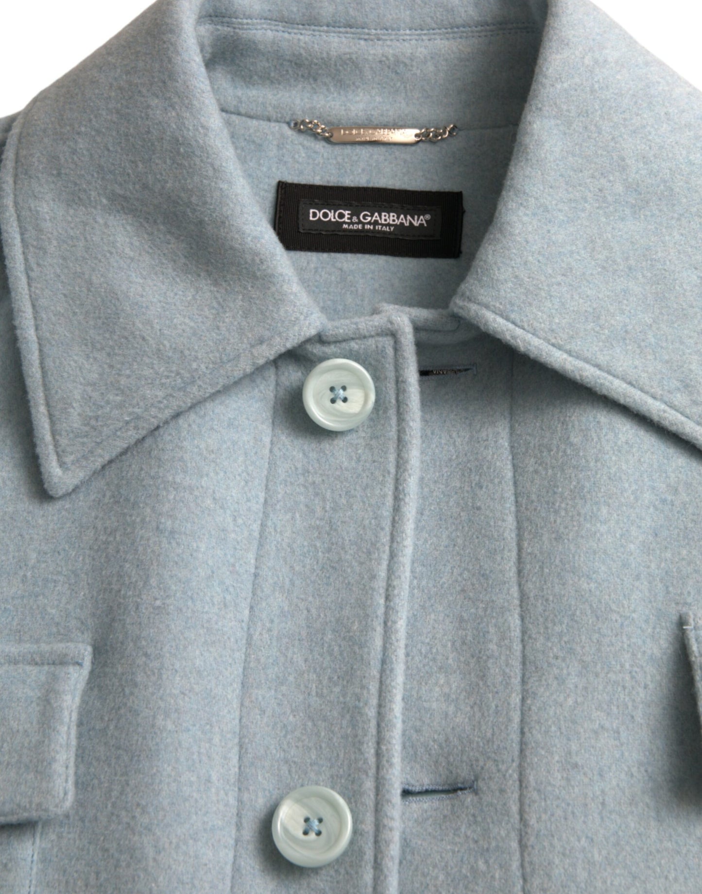 Dolce &amp; Gabbana Light Blue Wool Button Trench Coat Jacket