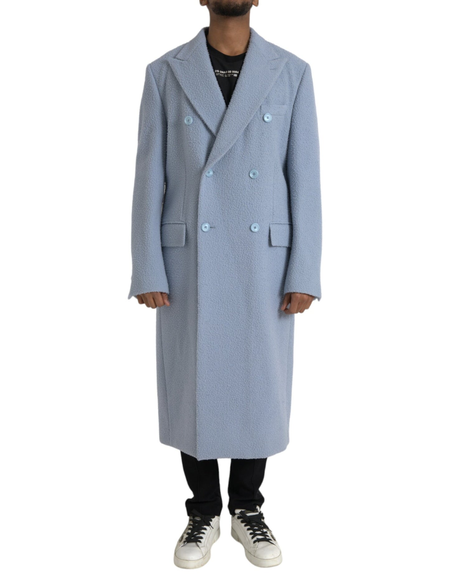 Dolce &amp; Gabbana Blue Double Breasted Long Trench Coat Jacket