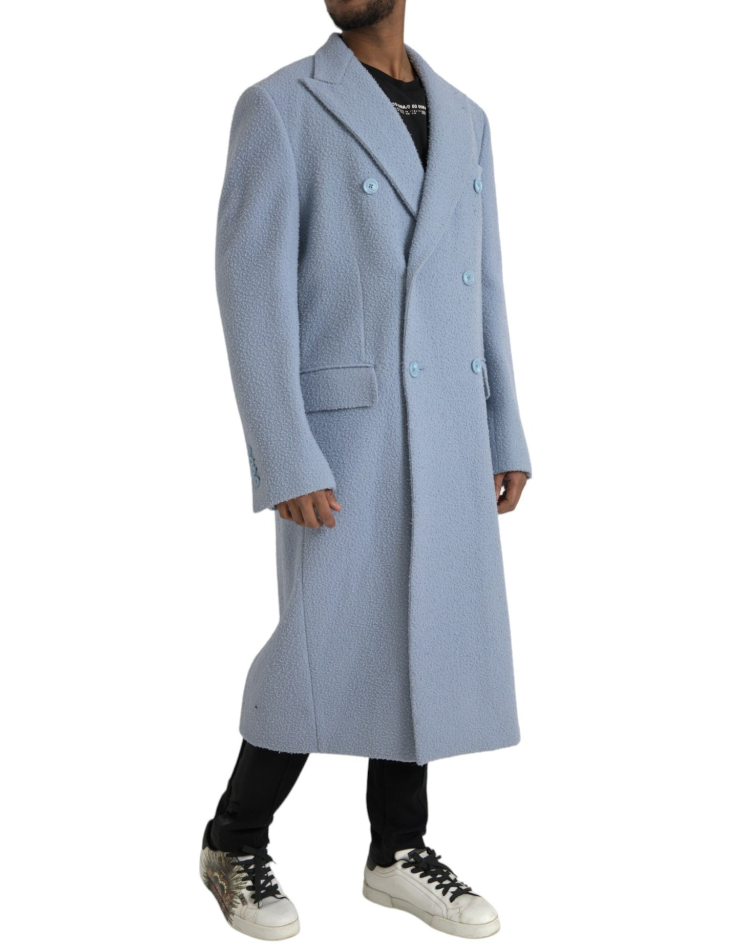 Dolce &amp; Gabbana Blue Double Breasted Long Trench Coat Jacket