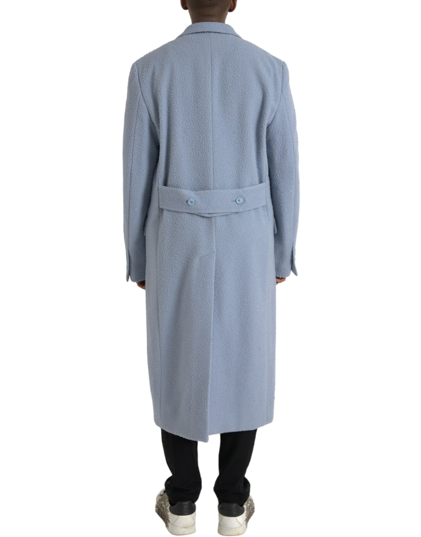 Dolce &amp; Gabbana Blue Double Breasted Long Trench Coat Jacket