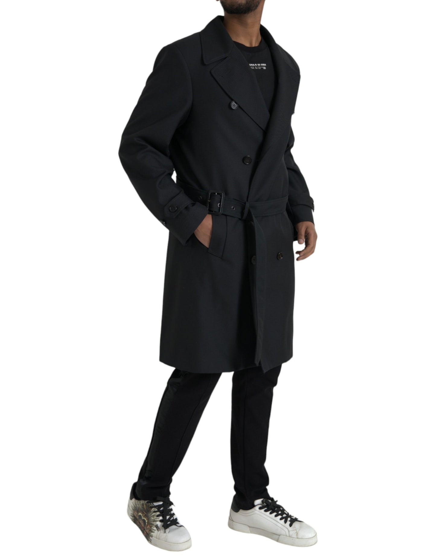 Dolce &amp; Gabbana Black Double Breasted Trench Coat Jacket