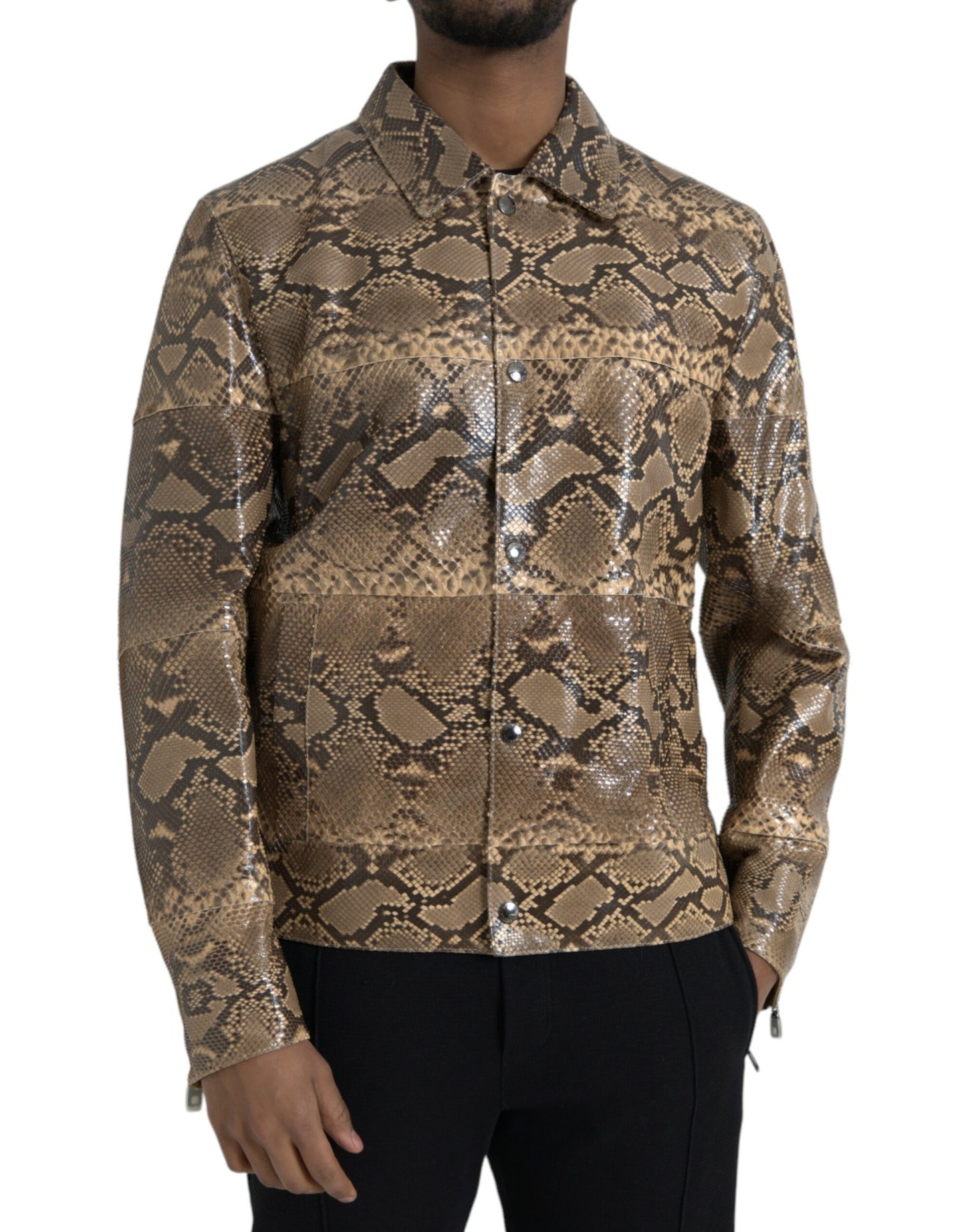 Dolce &amp; Gabbana Beige Exotic Leather Biker Blouson Jacket