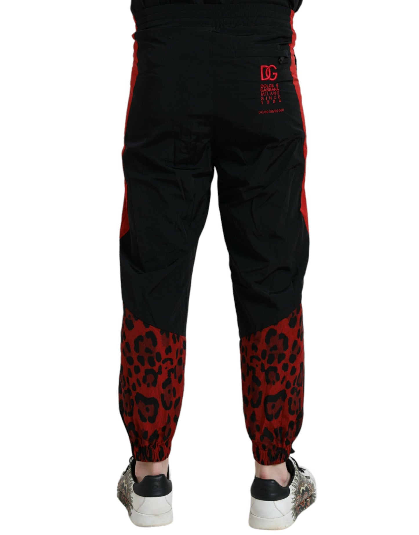 Dolce &amp; Gabbana Black Red Leopard Print Nylon Jogger Pants