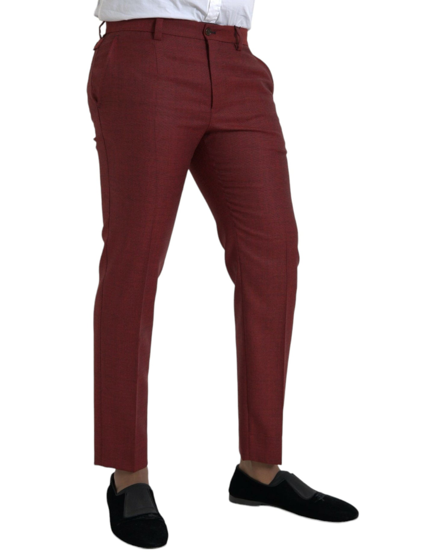 Dolce & Gabbana Maroon Wool Men Skinny Dress Pants