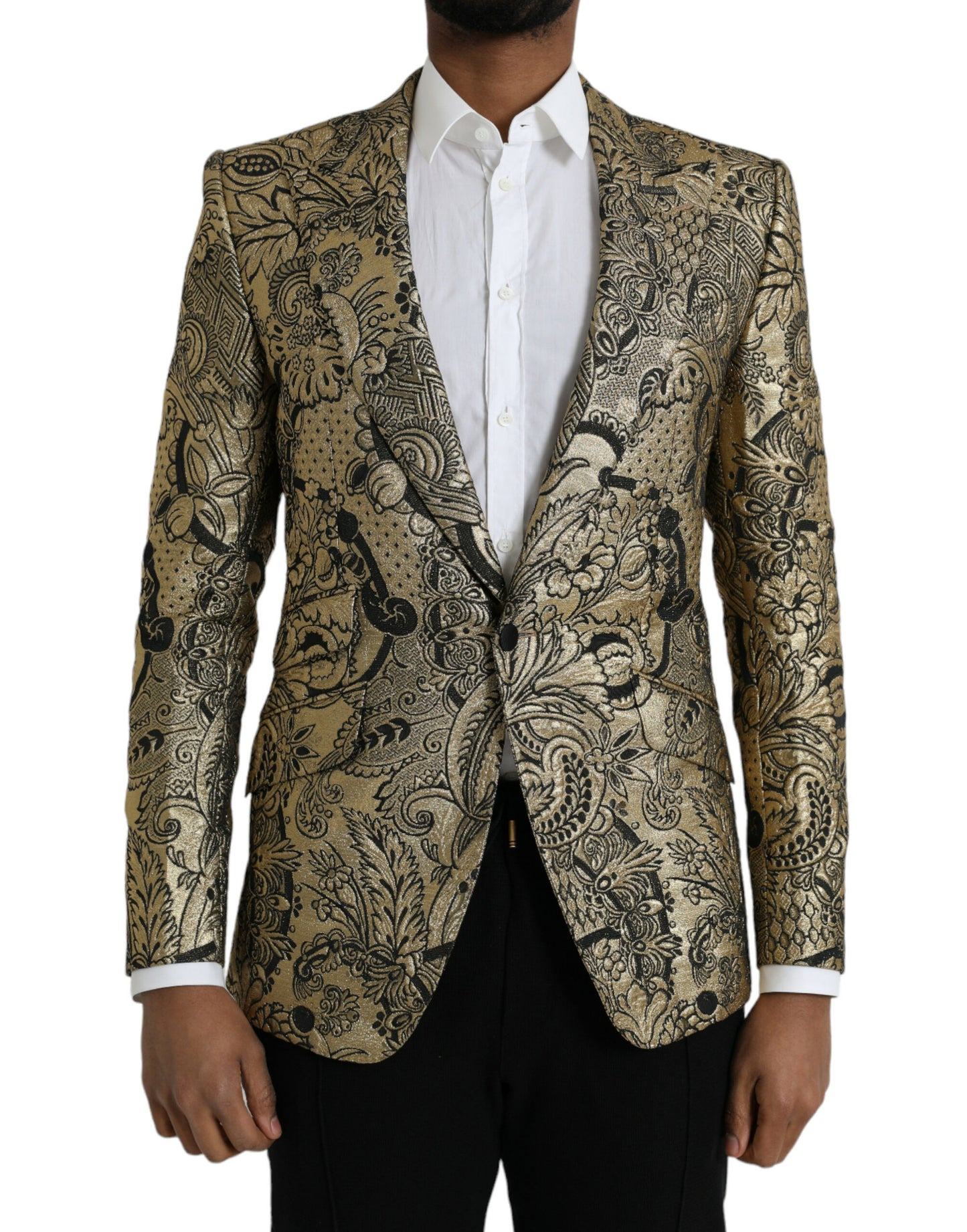 Dolce &amp; Gabbana Gold SICILIA Jacquard Single Breasted Coat Blazer