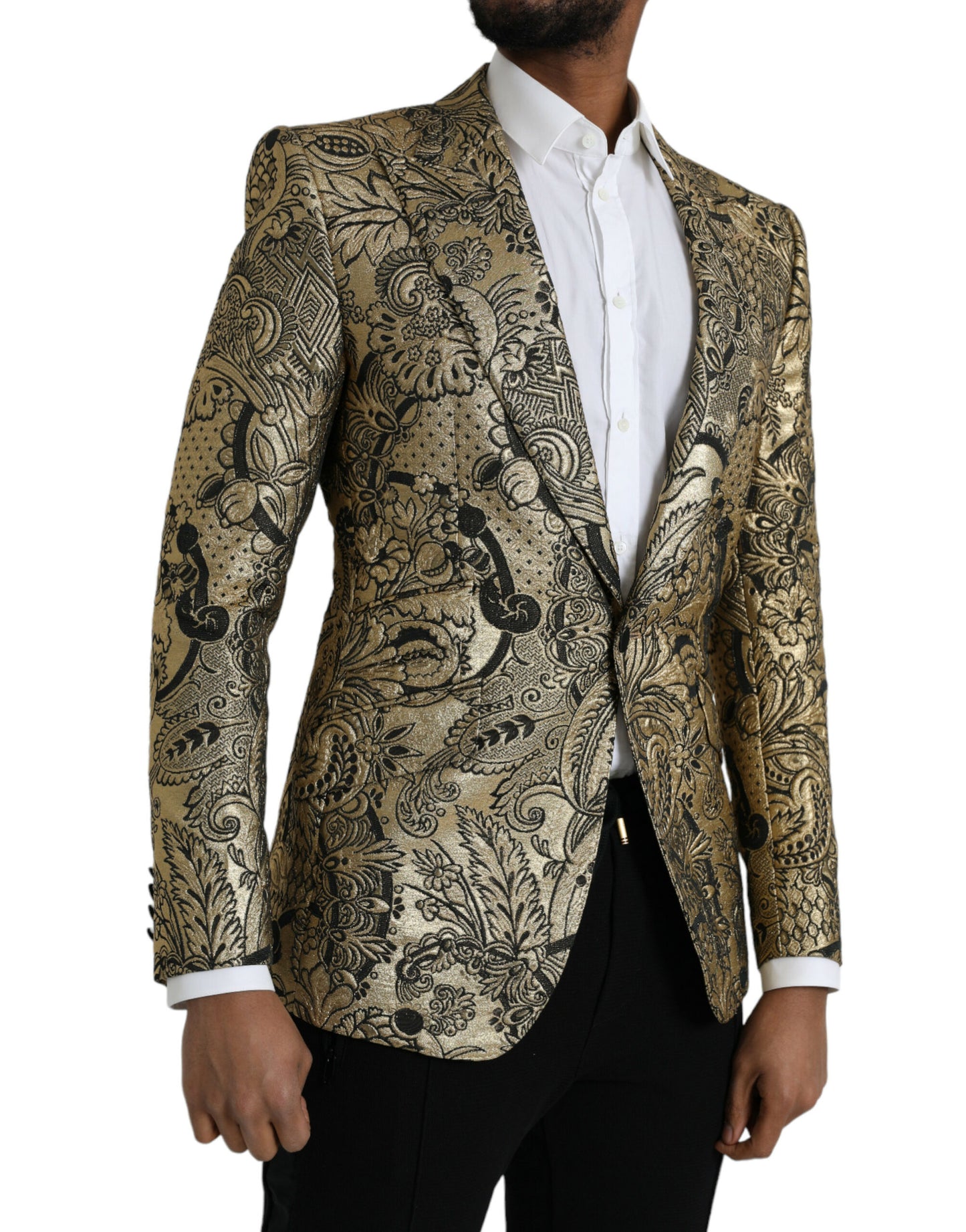 Dolce &amp; Gabbana Gold SICILIA Jacquard Single Breasted Coat Blazer