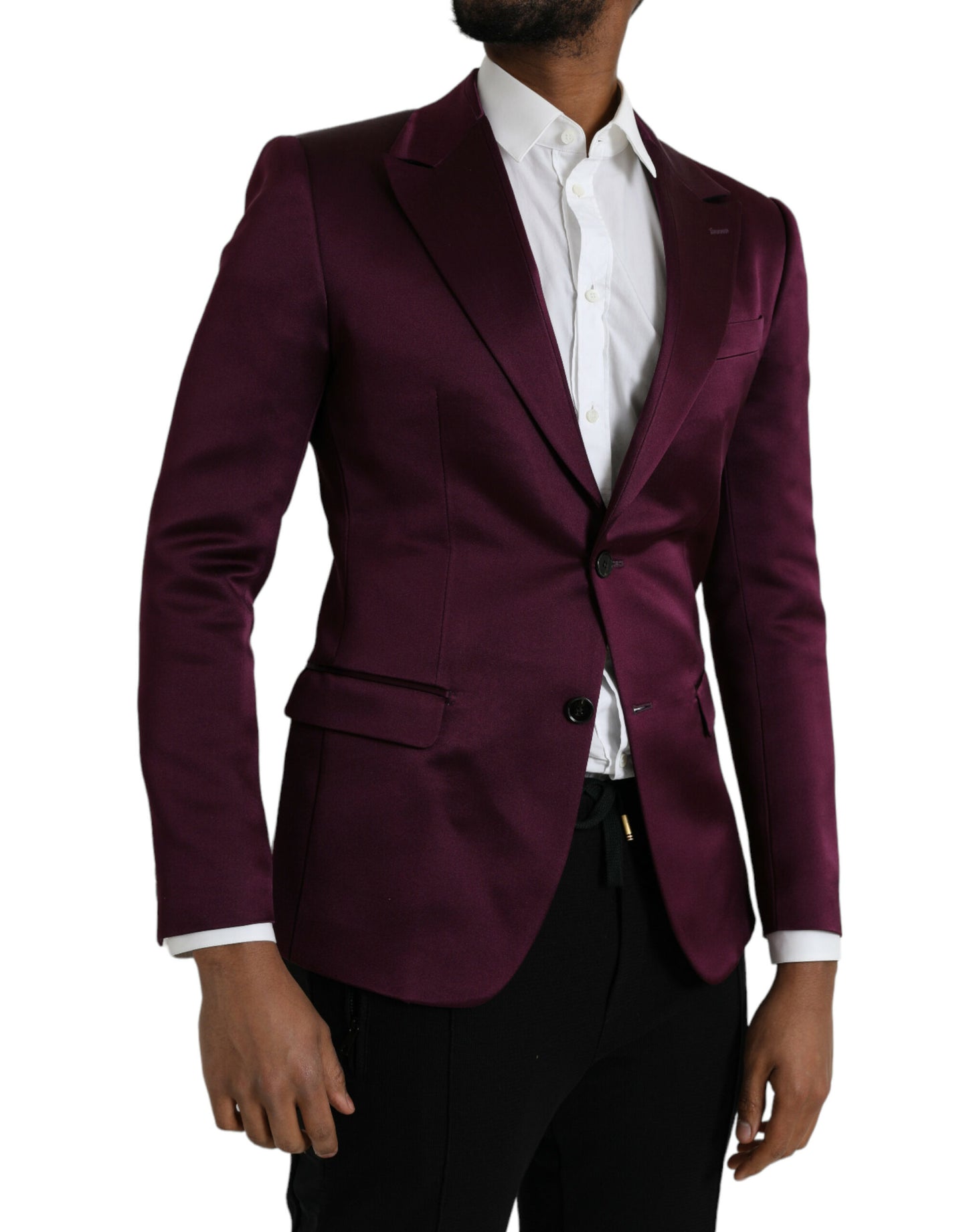 Dolce &amp; Gabbana Maroon Silk Single Breasted Coat Blazer