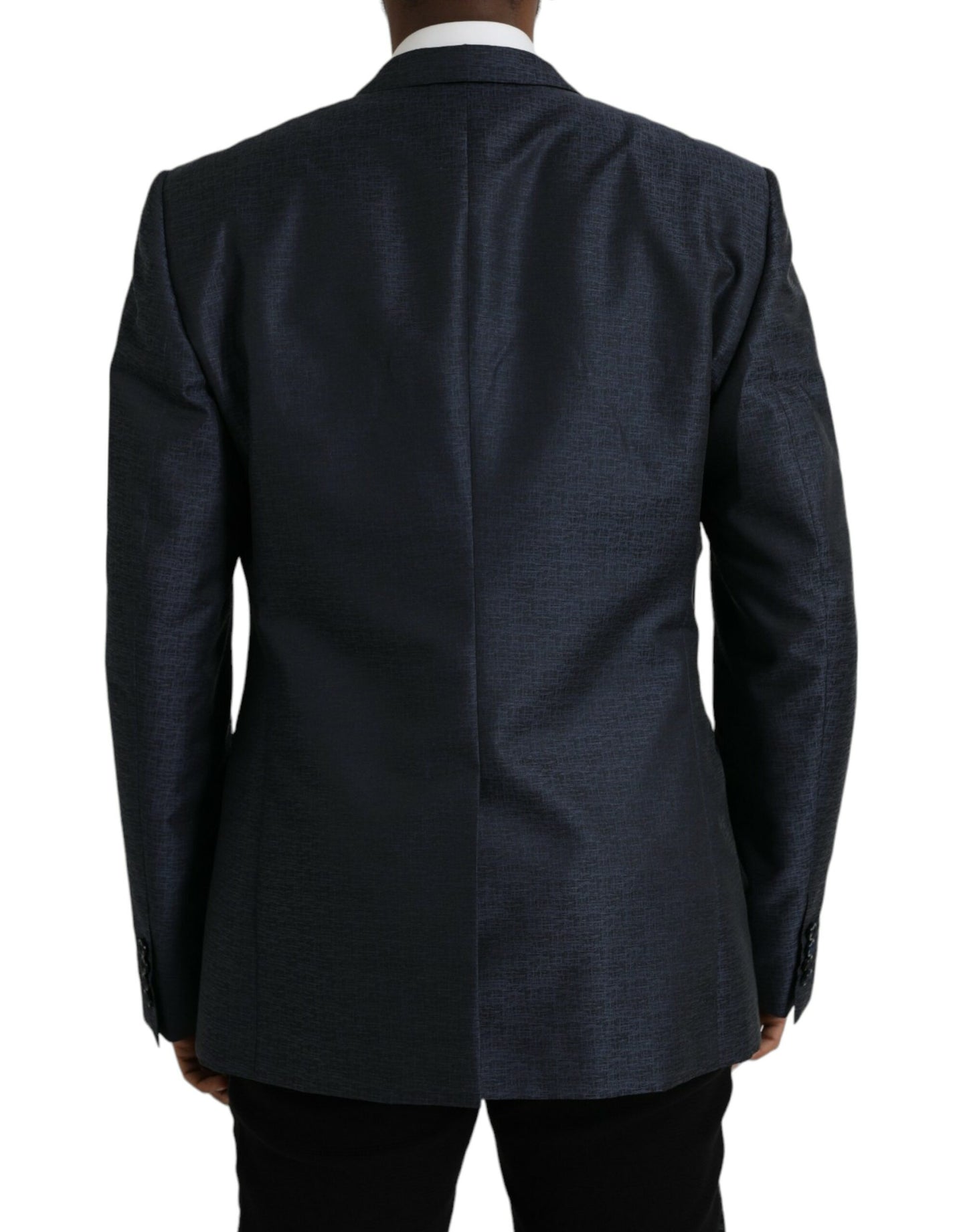 Dolce &amp; Gabbana Blue Wool GOLD Single Breasted Coat Blazer