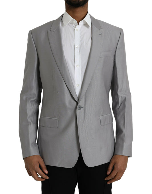 Dolce &amp; Gabbana Gray Wool Peak Single Breasted Coat Blazer