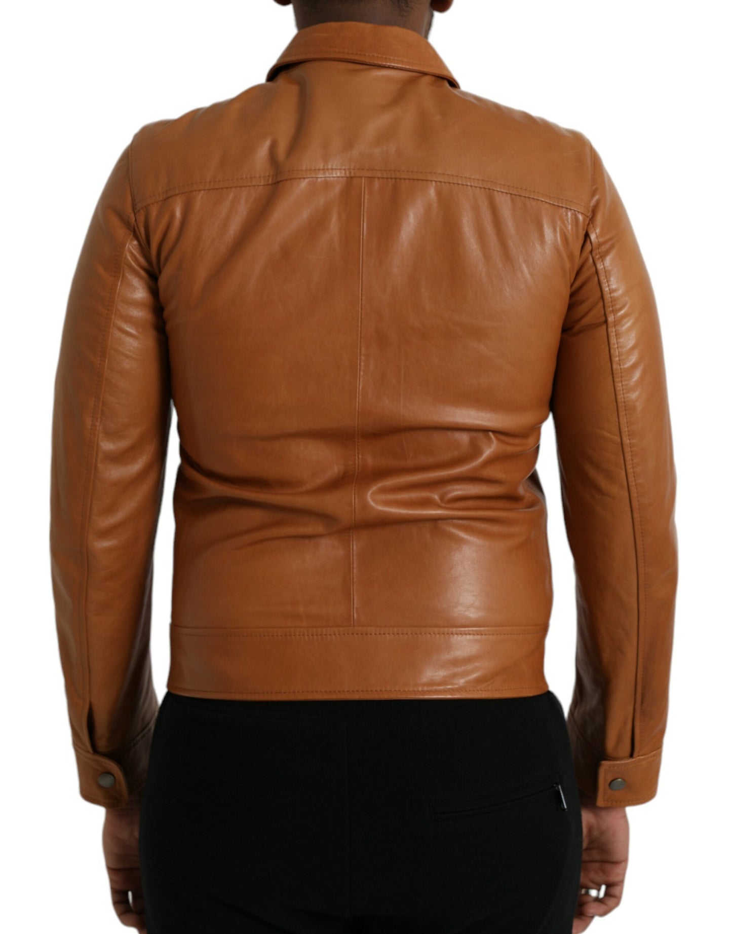 Dolce &amp; Gabbana Brown Lamb Leather Full Zip Blouson Jacket