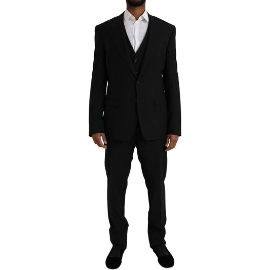 Dolce & Gabbana Black Polyester STAFF Formal 3 Piece Suit