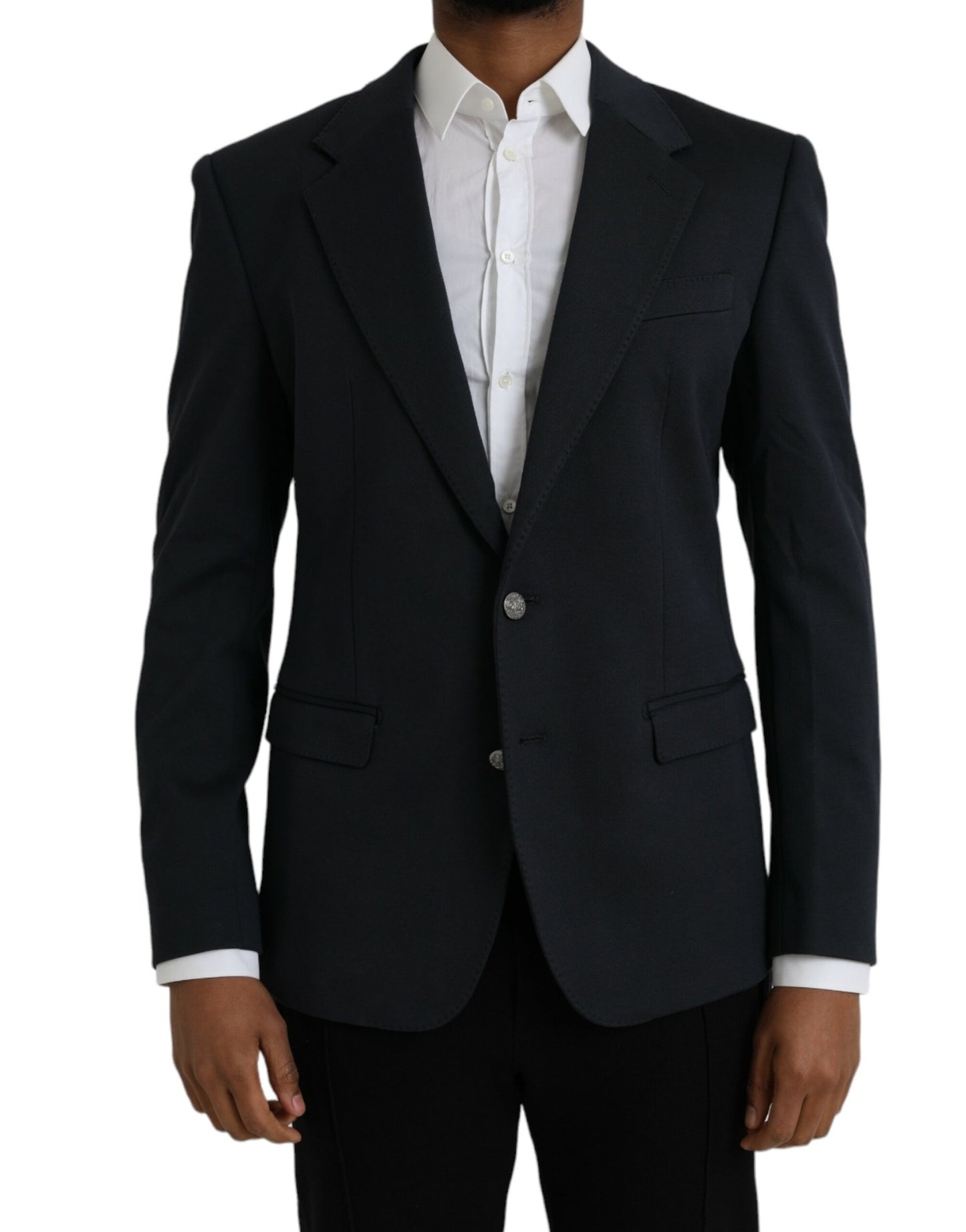 Dolce &amp; Gabbana Dark Blue Cotton Single Breasted Coat Blazer