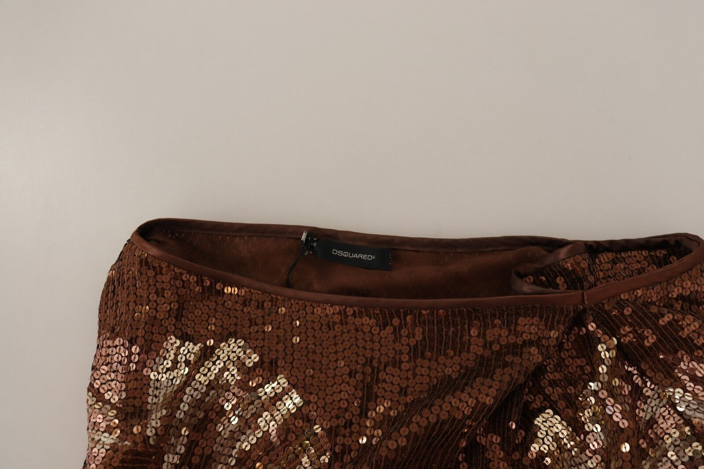 Dsquared² Brown Leaf Sequined Shift One Shoulder Long Dress