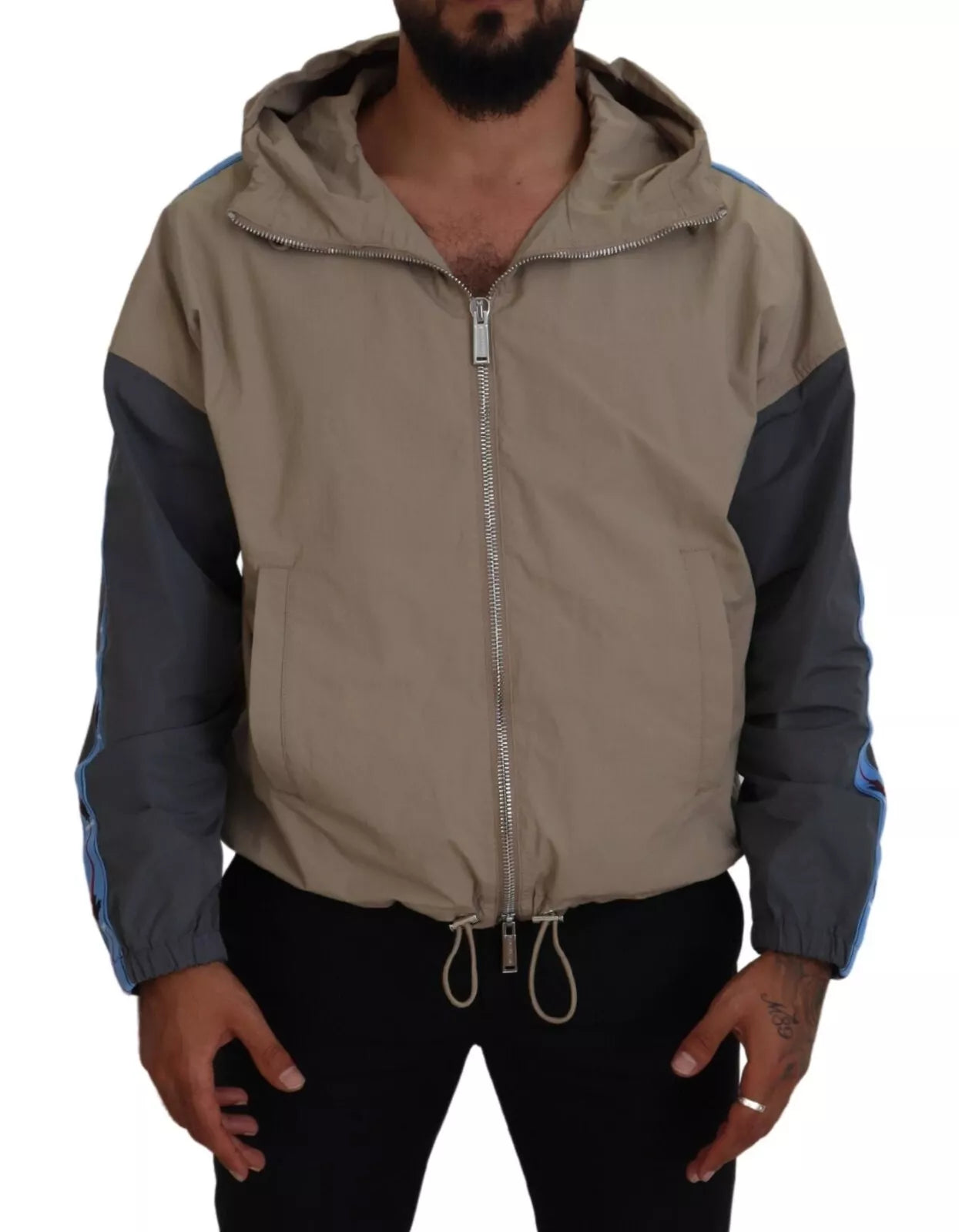 Dsquared² Brown Gray Sleeves Hooded Full Zip Jacket